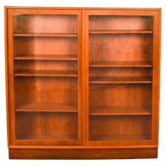 Danish Teak Modern Sliding Glass Door Double Bookcase Danish Teak Modern Sliding Glass Door Double Bookcase