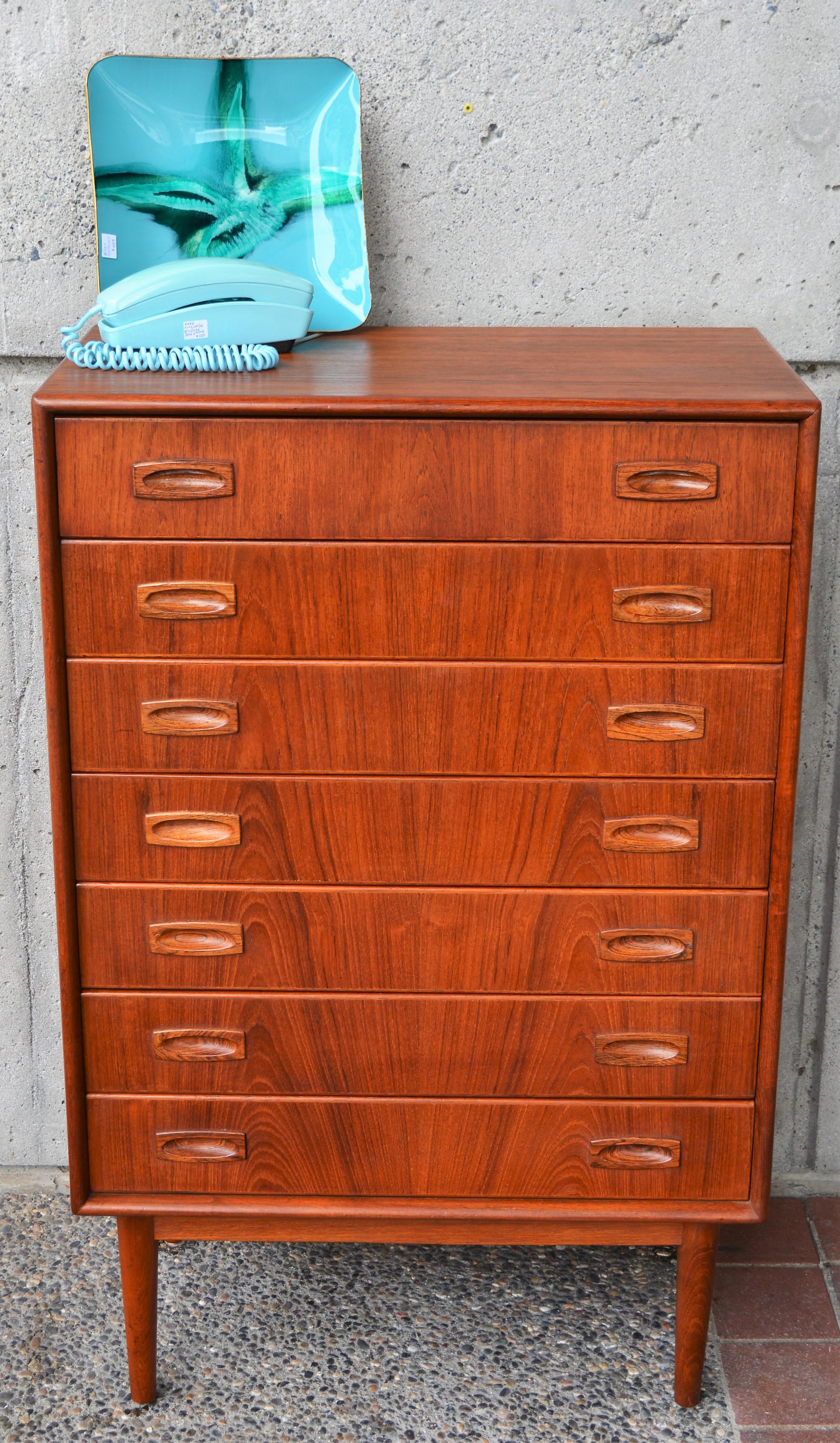 Mid-Century Modern Danish Teak Narrow Highboy Dresser / Chest of Drawers by Arne Hovmand Olsen