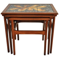 Danish Teak Nesting Tables with Ceramic Tiles from the 60s