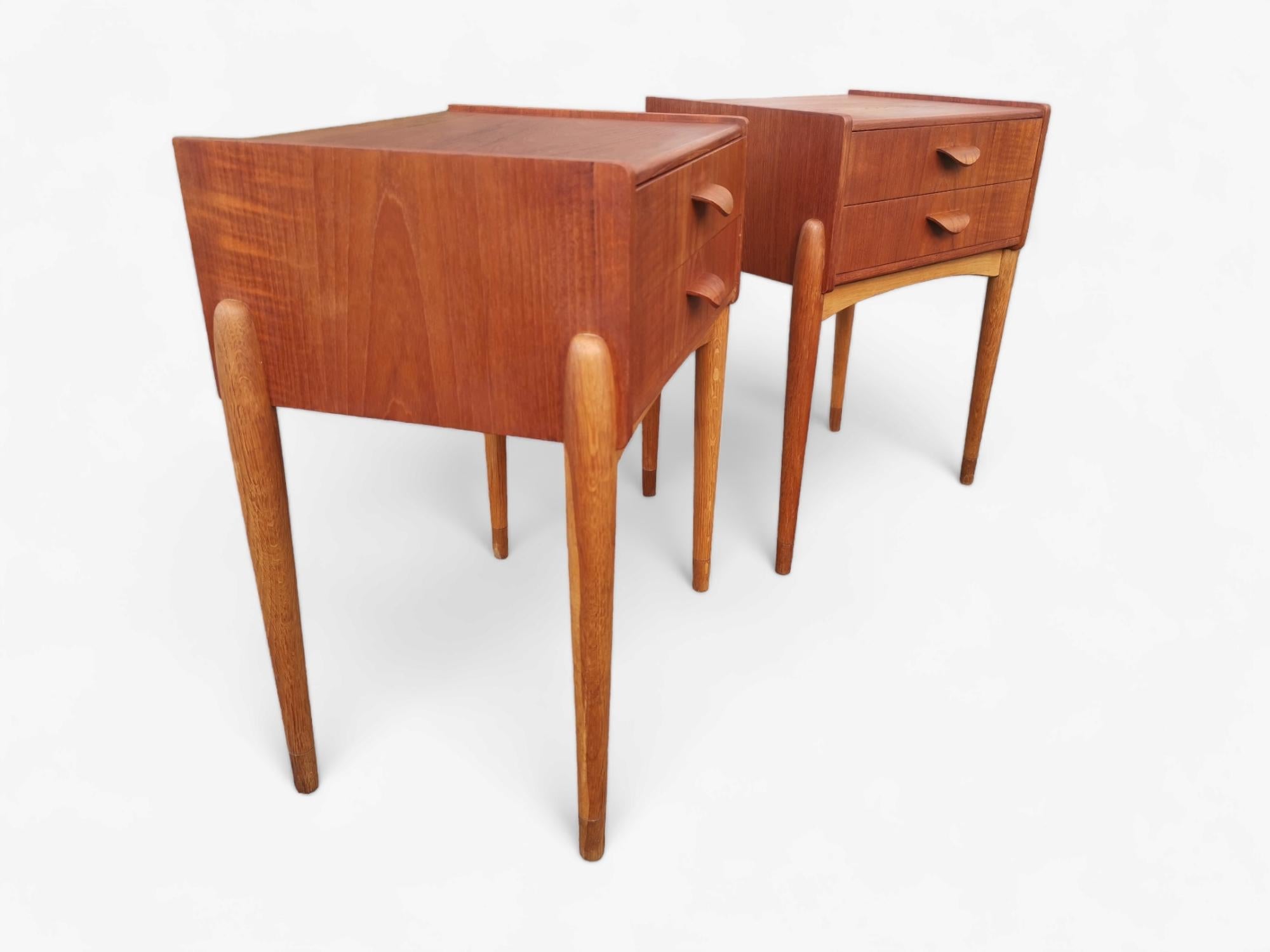 Classic Danish Nightstands From the 60s, With two drawers in each nightstand,  so you can store away, and keep your space organized and clutter-free.
These Danish bedside tables is characterized by clean lines, minimalistic aesthetics, and