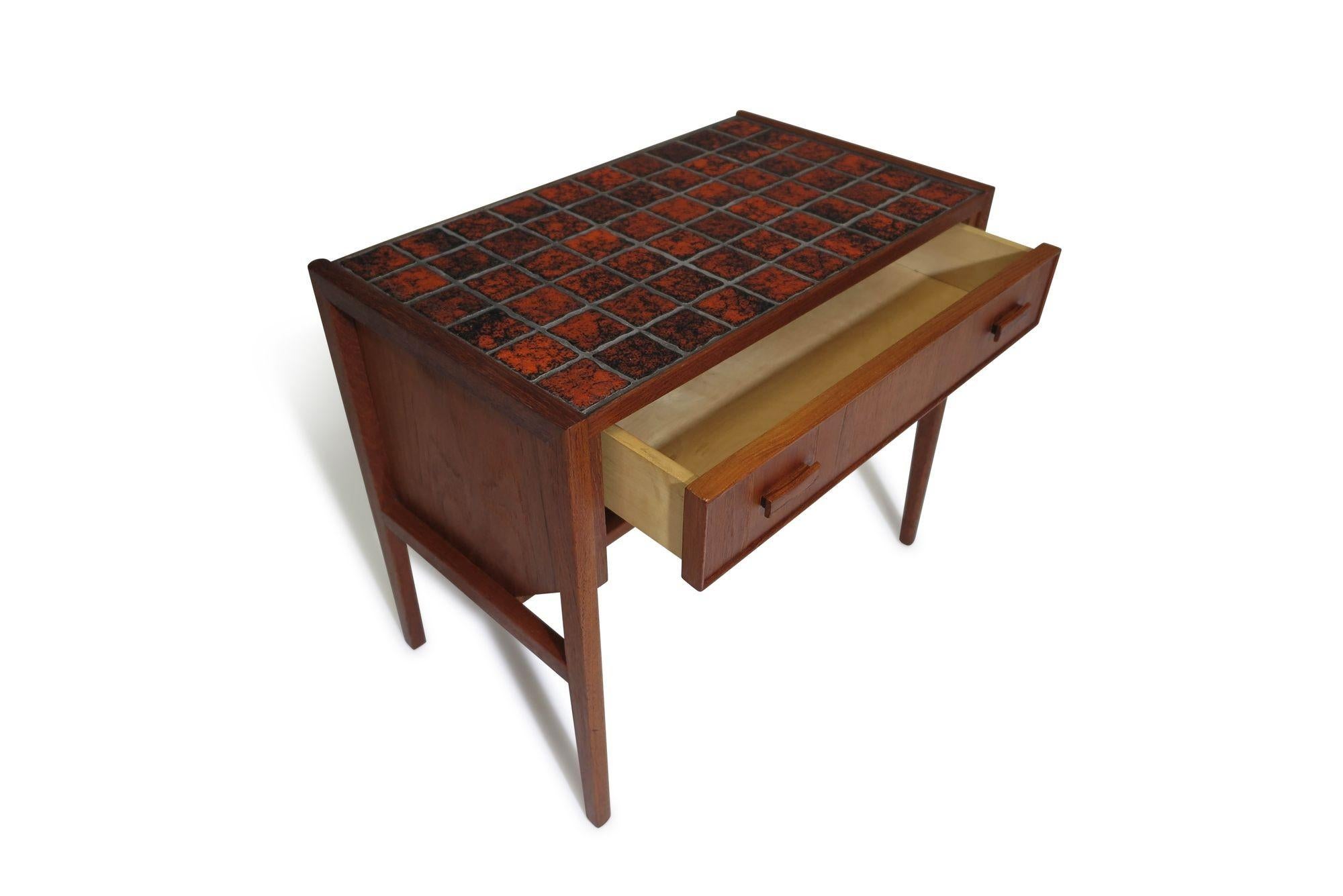 Danish Teak Nightstands Side Tables with Orange Tiles For Sale 3