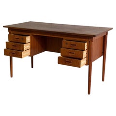 Danish Teak Office Desk Table with Floating Drawers Back Bookshelf Denmark 1960s