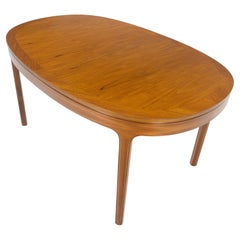 Danish Teak Oval Boat Shape Dining Table w/ 21" Hide Away Pop Up Leaf MINT!
