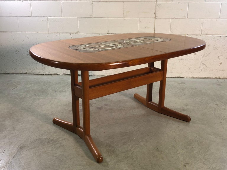 Danish Teak Oval Tile Top Dining Table by Am Mobler at 1stDibs