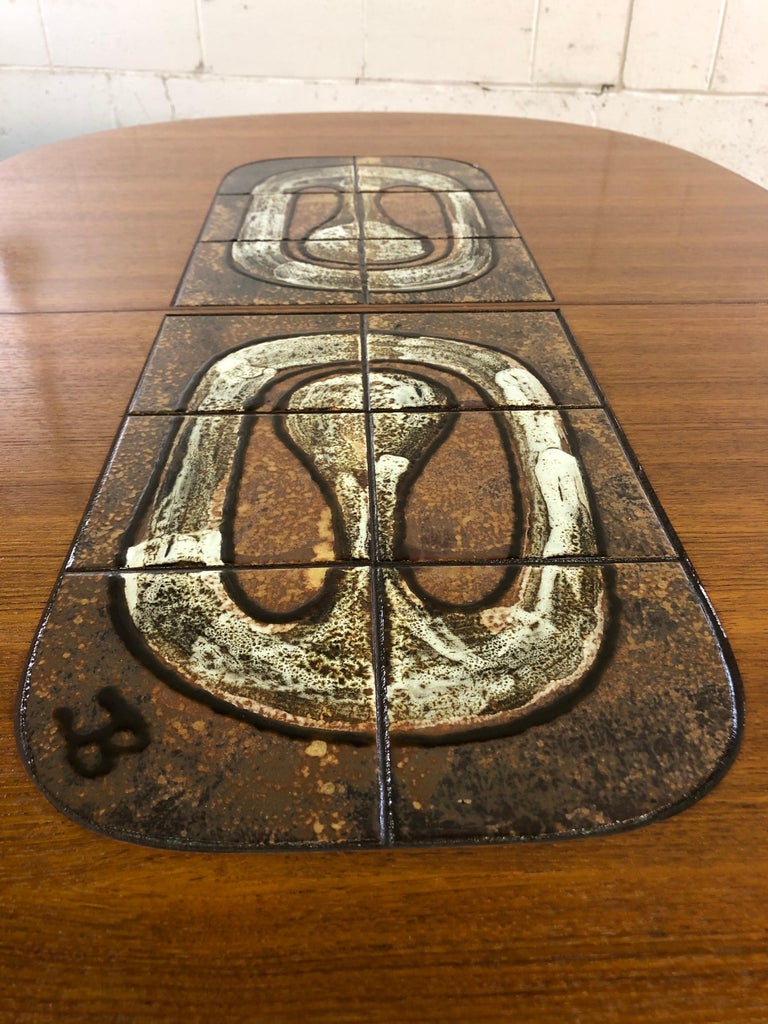 Danish Teak Oval Tile Top Dining Table by Am Mobler at 1stDibs