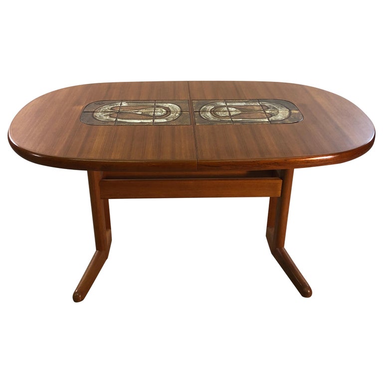Danish Teak Oval Tile Top Dining Table by Am Mobler at 1stDibs