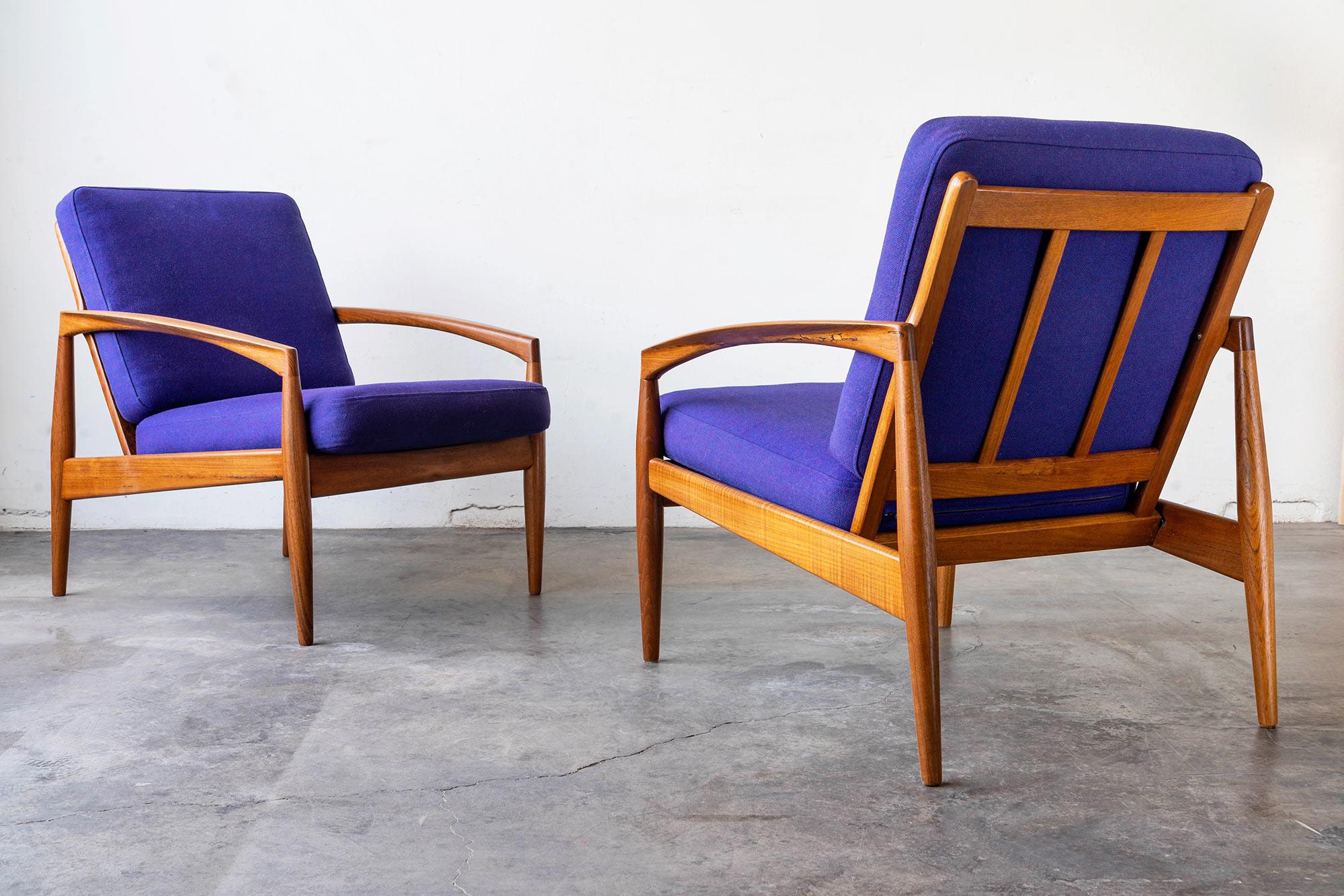 Danish Teak Paper Knife Lounge Chairs by Kai Kristiansen, 'Pair' In Excellent Condition For Sale In Las Vegas, NV