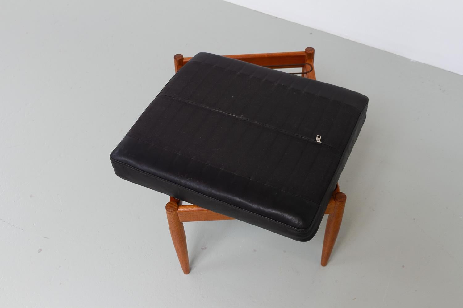 Leather Danish Teak Paper Knife Ottoman by Kai Kristiansen, 1960s. For Sale