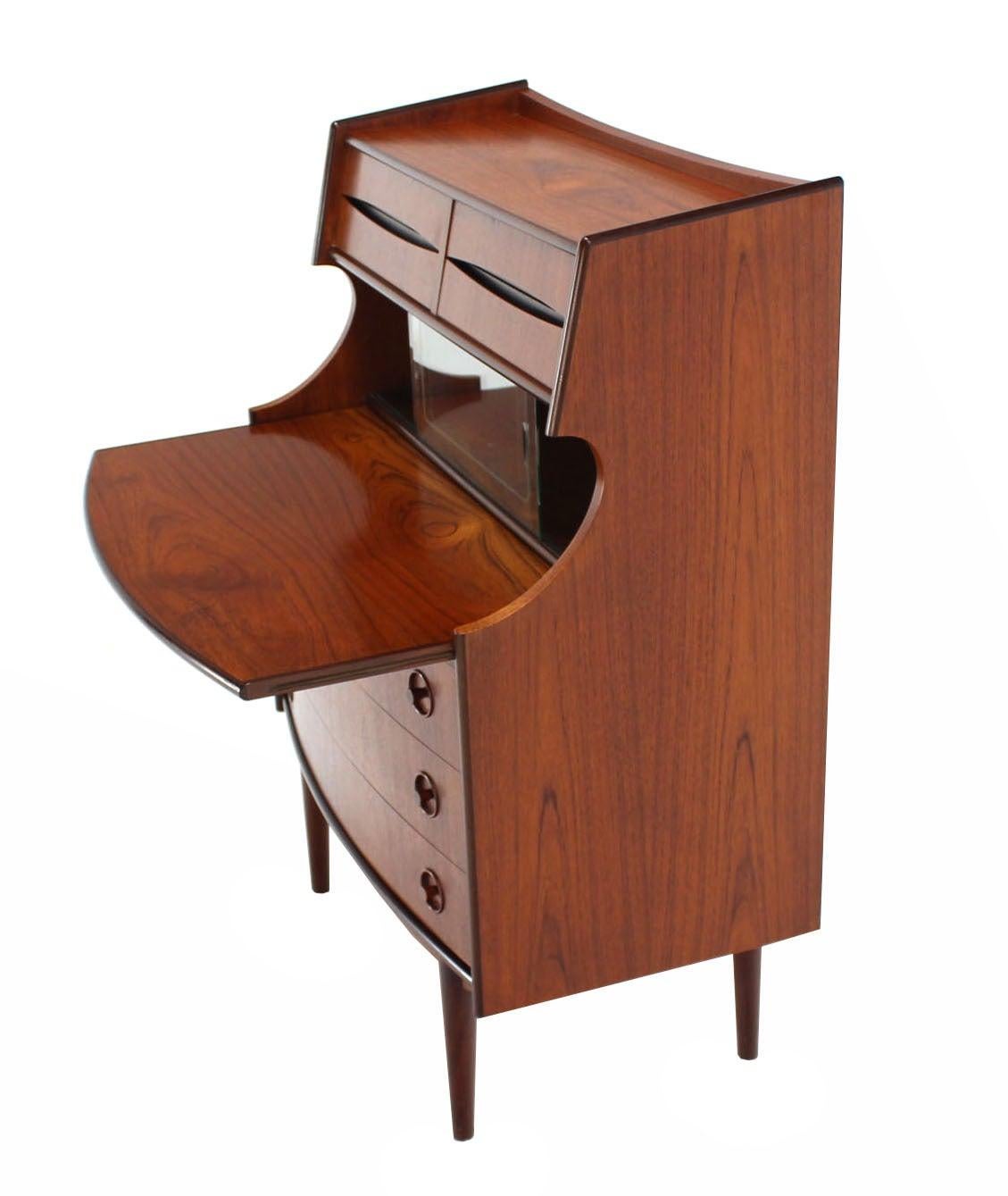 20th Century Danish Teak Pull Out Desk Secretary Desk Bachelor Chest Bookcase Bow Front MINT! For Sale