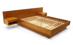 Danish Teak Queen Platform Bed with Built in Floating Nightstands