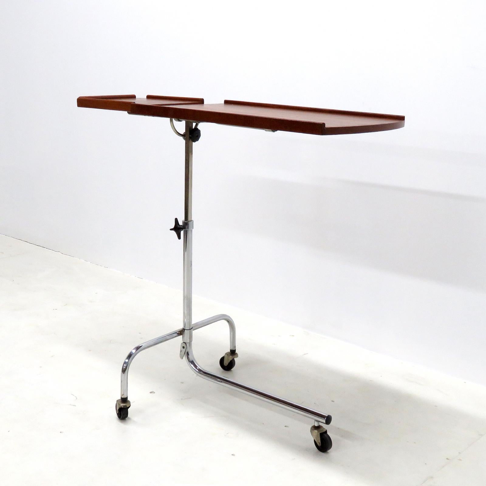 Chrome Danish Teak Reading and Serving Table, 1950s For Sale