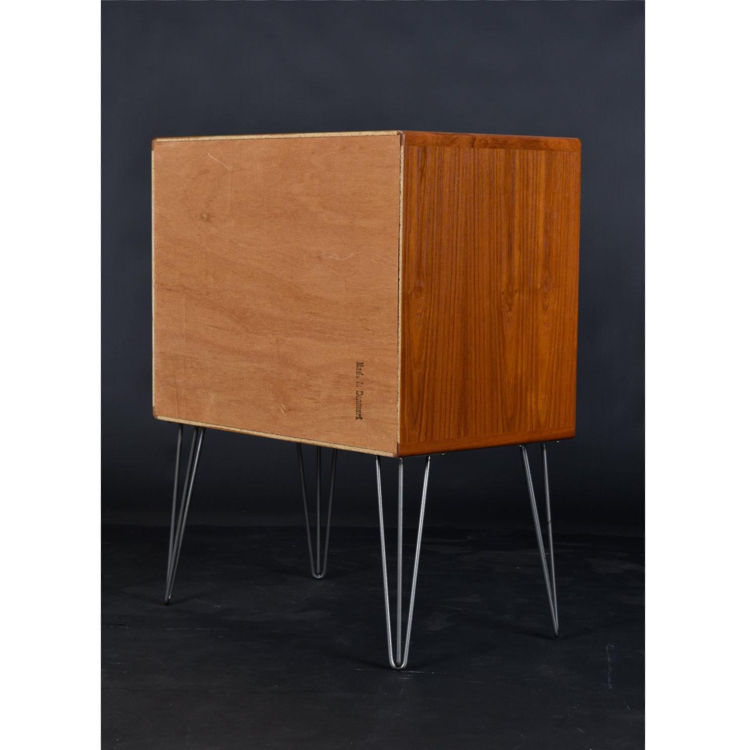 Danish Teak Record Cabinet Media Stand on Hairpin Legs 2