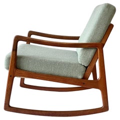 Danish Teak Rocking Chair by Ole Wanscher 1950s with New Upholstery