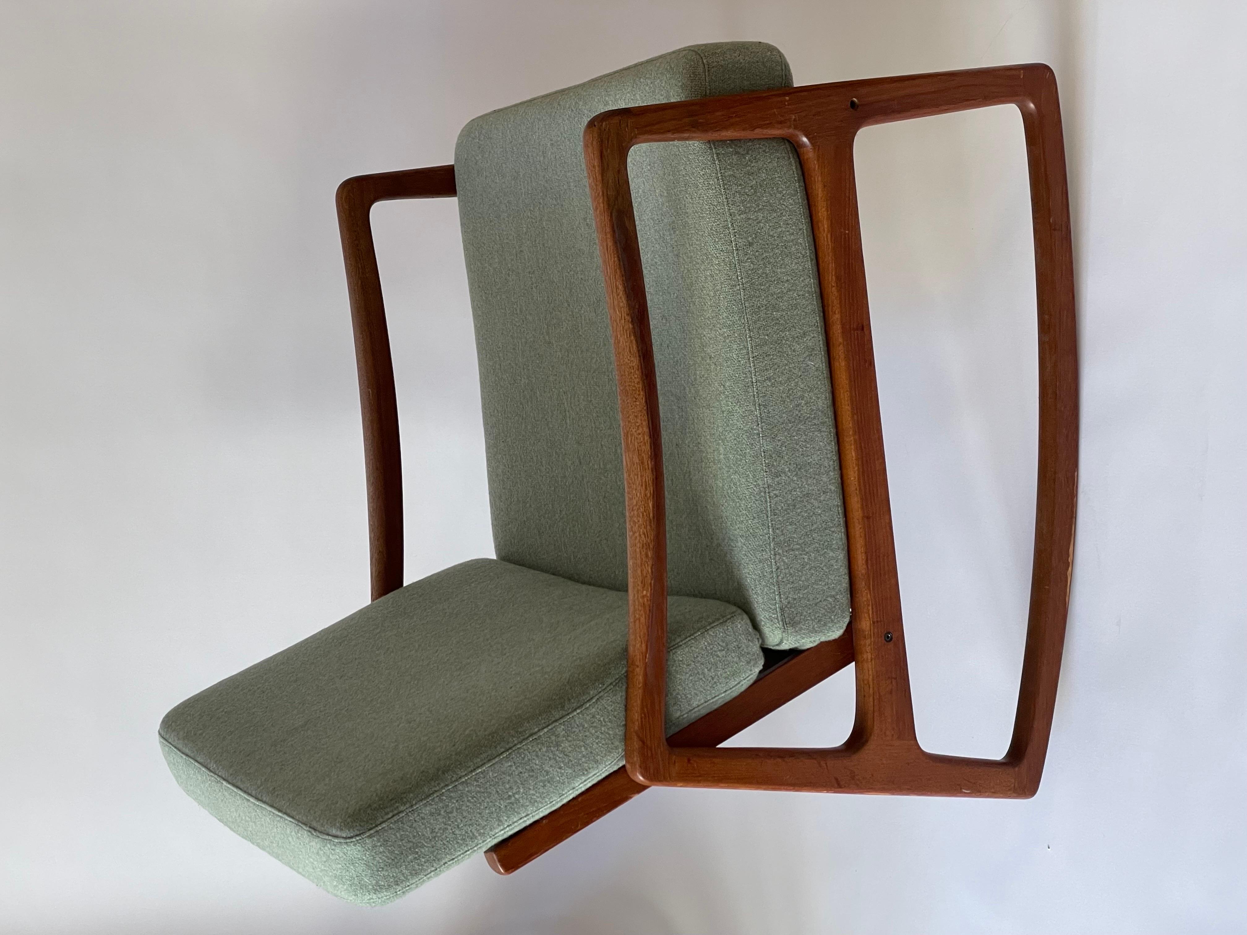 Scandinavian Modern Danish Teak Rocking Chair by Ole Wanscher 1950s with New Upholstery For Sale