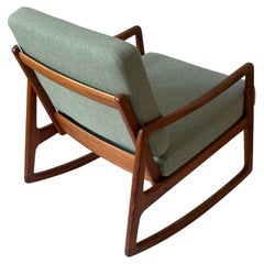 Vintage Danish Teak Rocking Chair by Ole Wanscher 1950s with New Upholstery