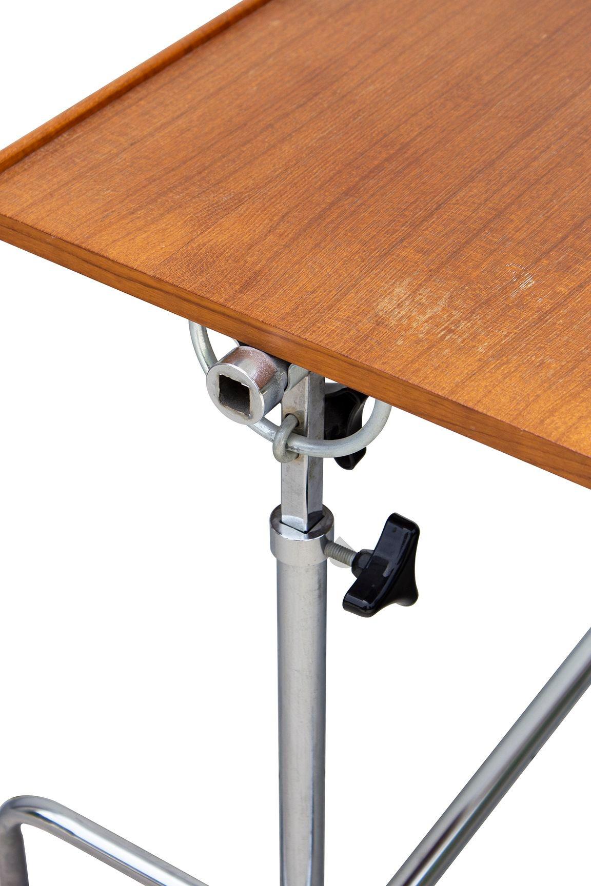 Chrome Danish Teak Rolling End Table with Adjustable Height by Danecastle ApS Denmark