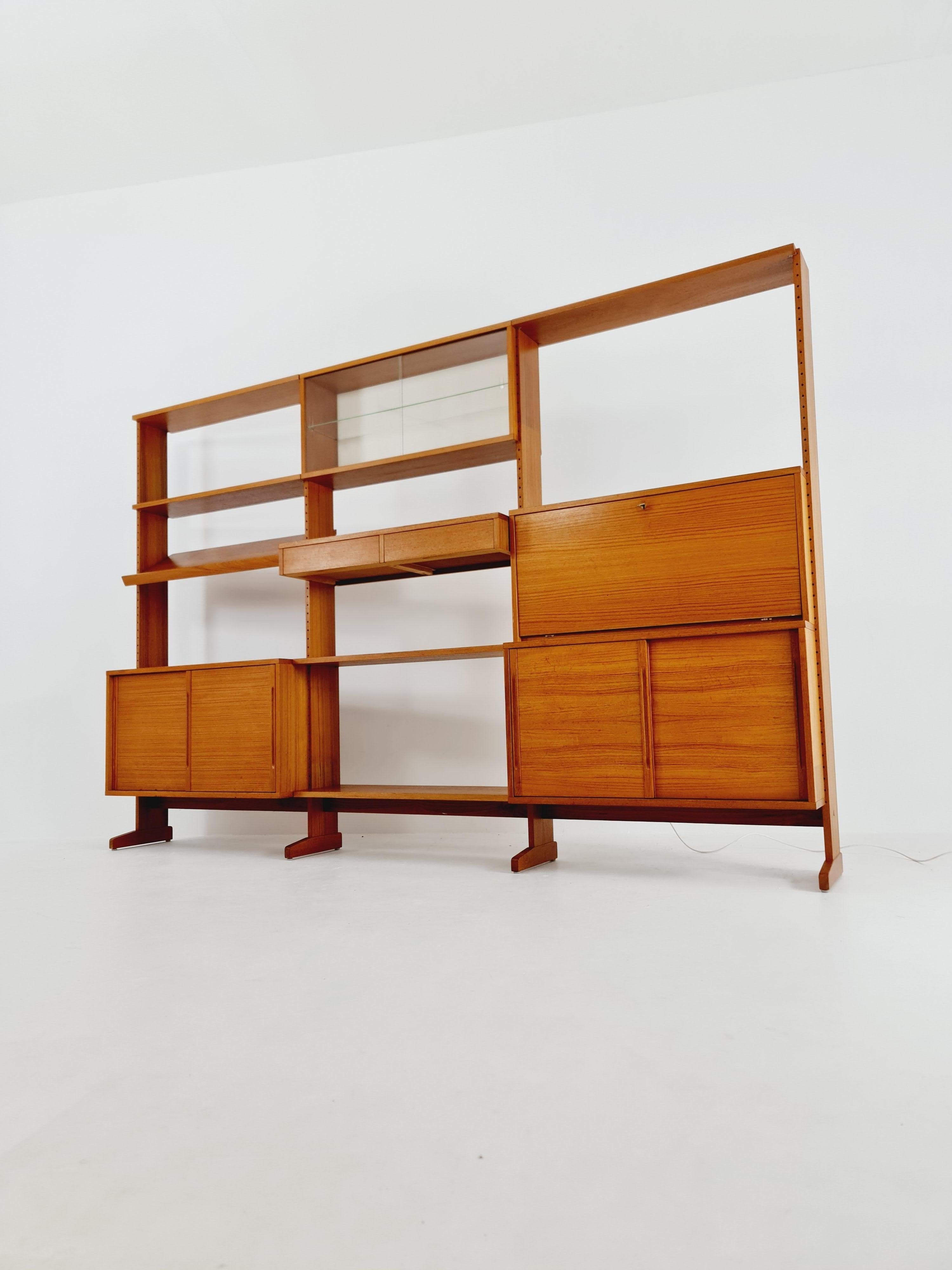 Danish teak room divider, modular library bookcase by L Chr Larsen & Son For Sale 5