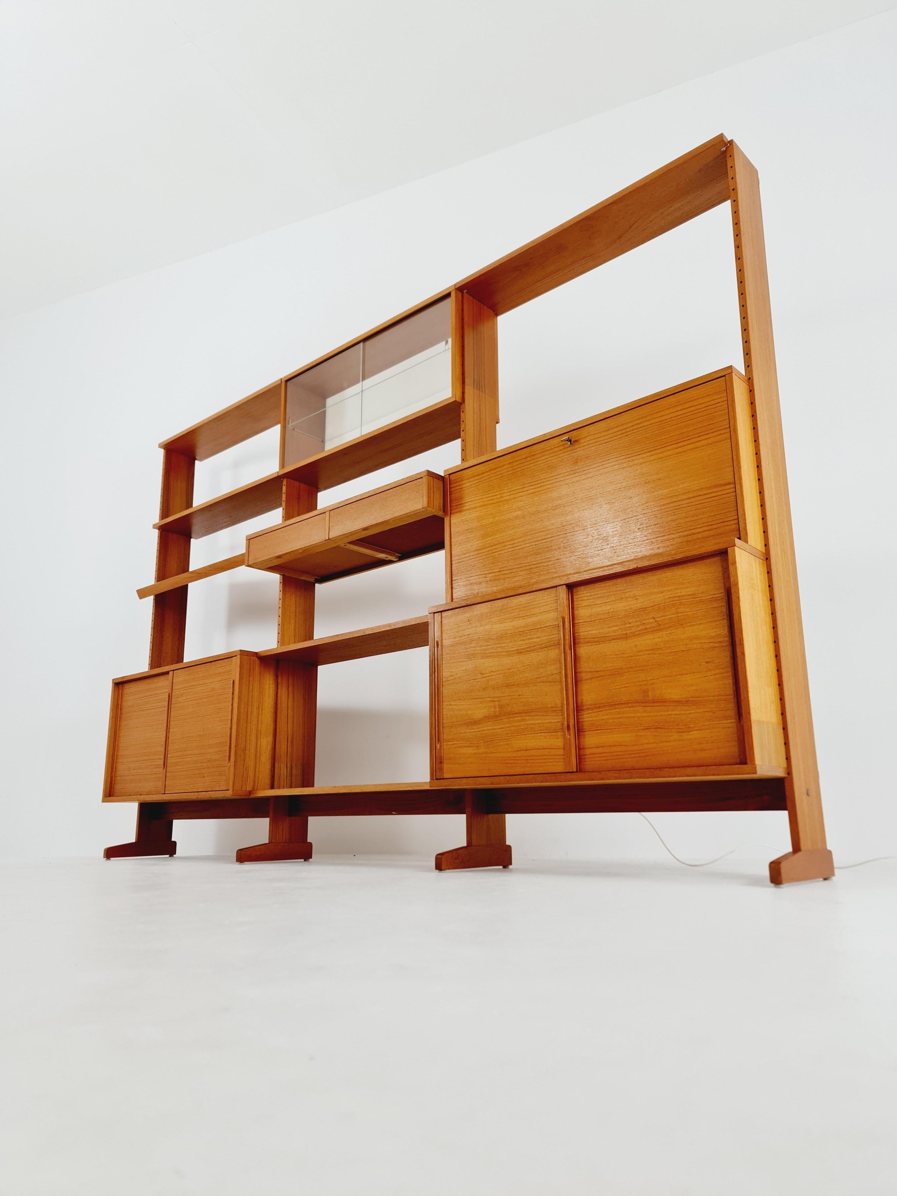 Danish teak room divider, modular library bookcase by L Chr Larsen & Son For Sale 6