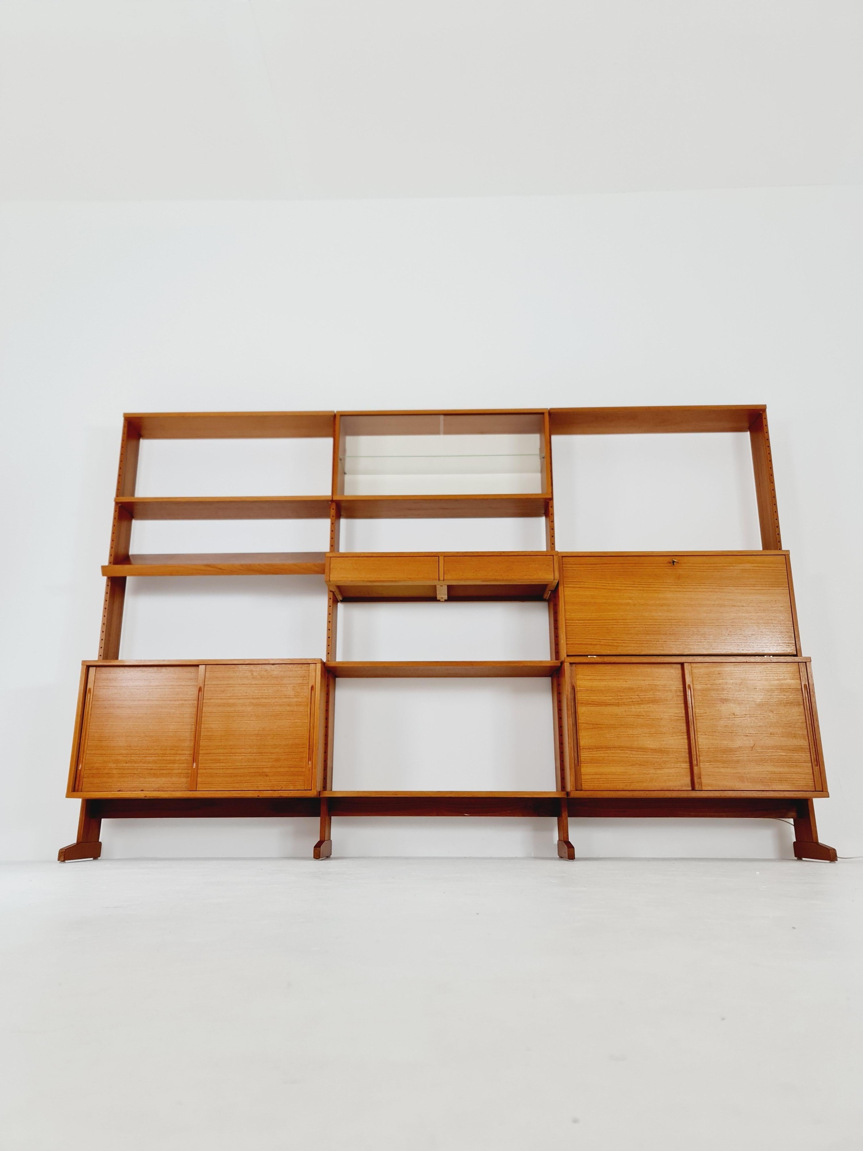 Mid-Century Modern Danish teak room divider, modular library bookcase by L Chr Larsen & Son For Sale