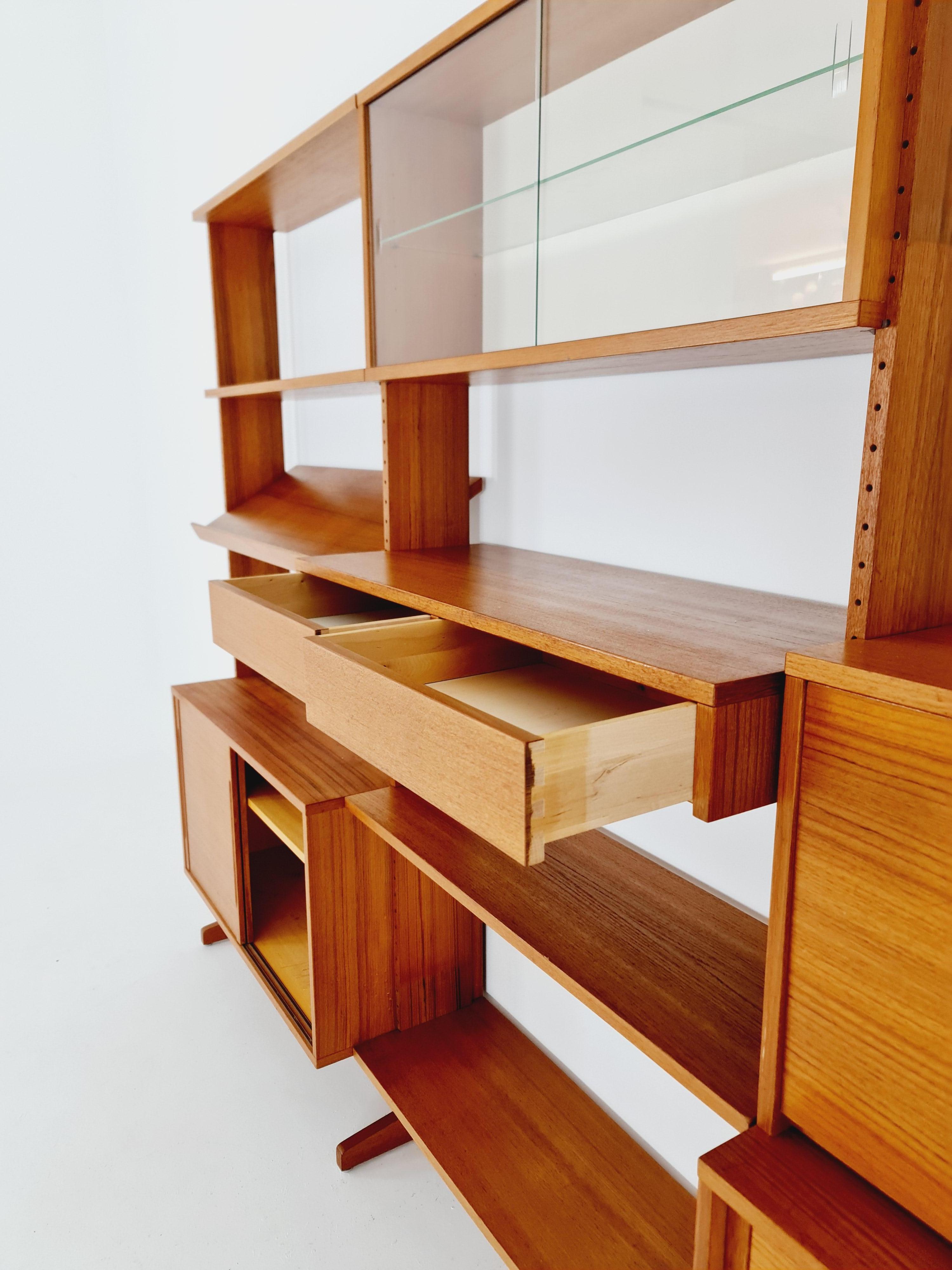 Teak Danish teak room divider, modular library bookcase by L Chr Larsen & Son For Sale