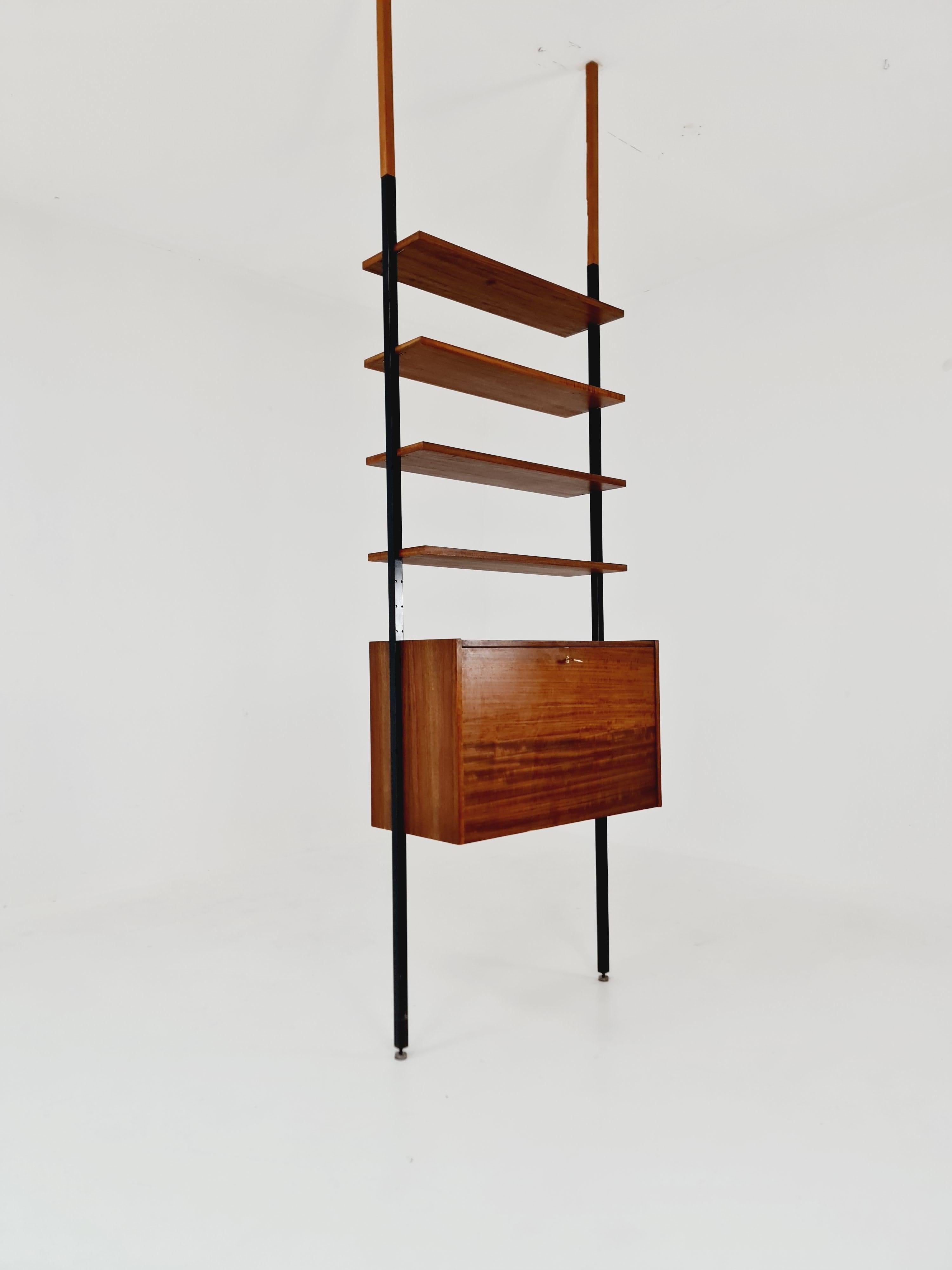 Danish teak room divider vintage library bookcase 

Modular shelf-system , 1960s

Dimensions:
Height: 220--260  cm
Width: 88 cm
Depth: 38  cm

It is in outstanding vintage condition, however, as with all vintage items some minor wear marks should be