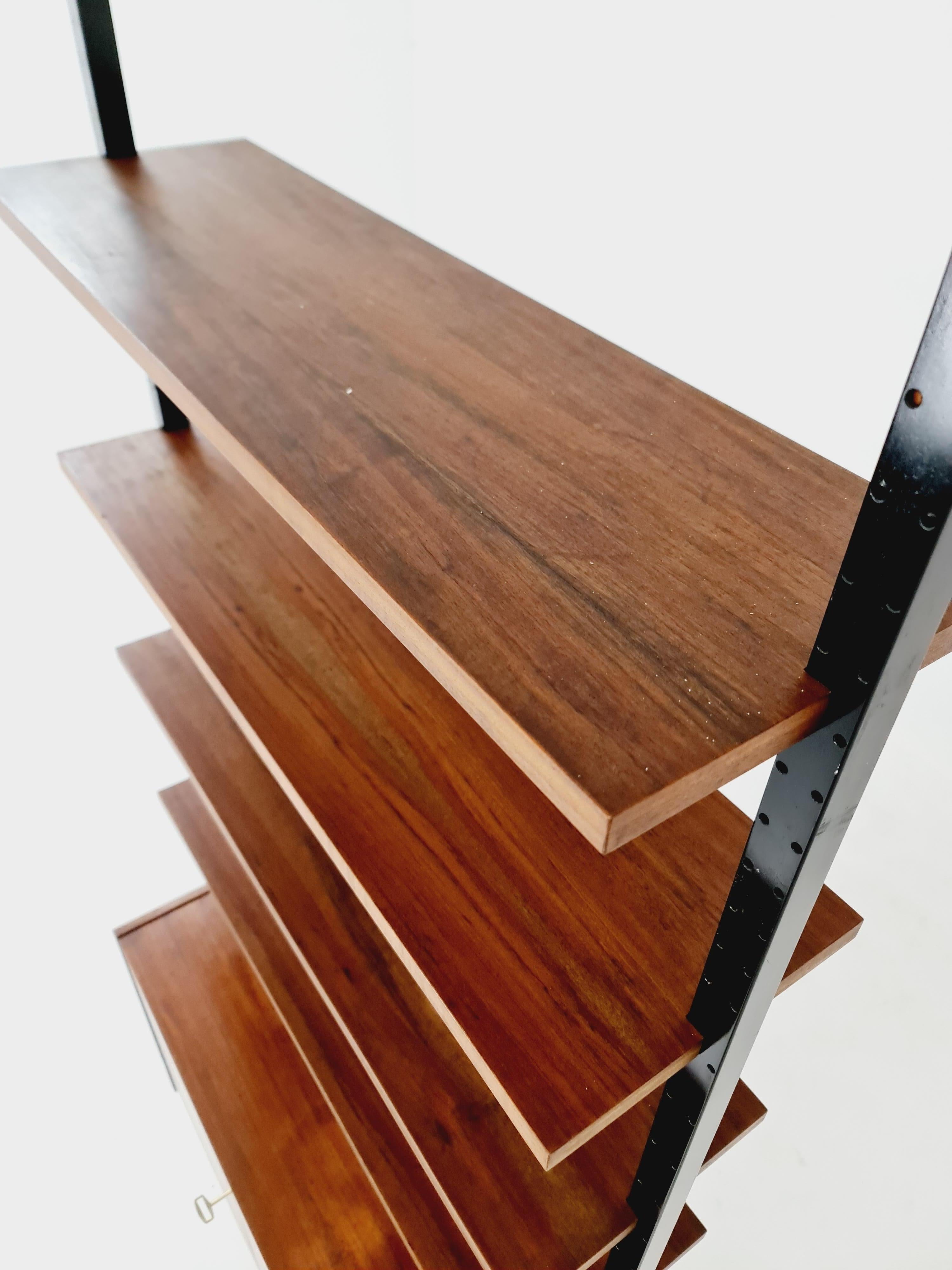 Metal Danish teak room divider modular vintage library bookcase shelf-system , 1960s For Sale