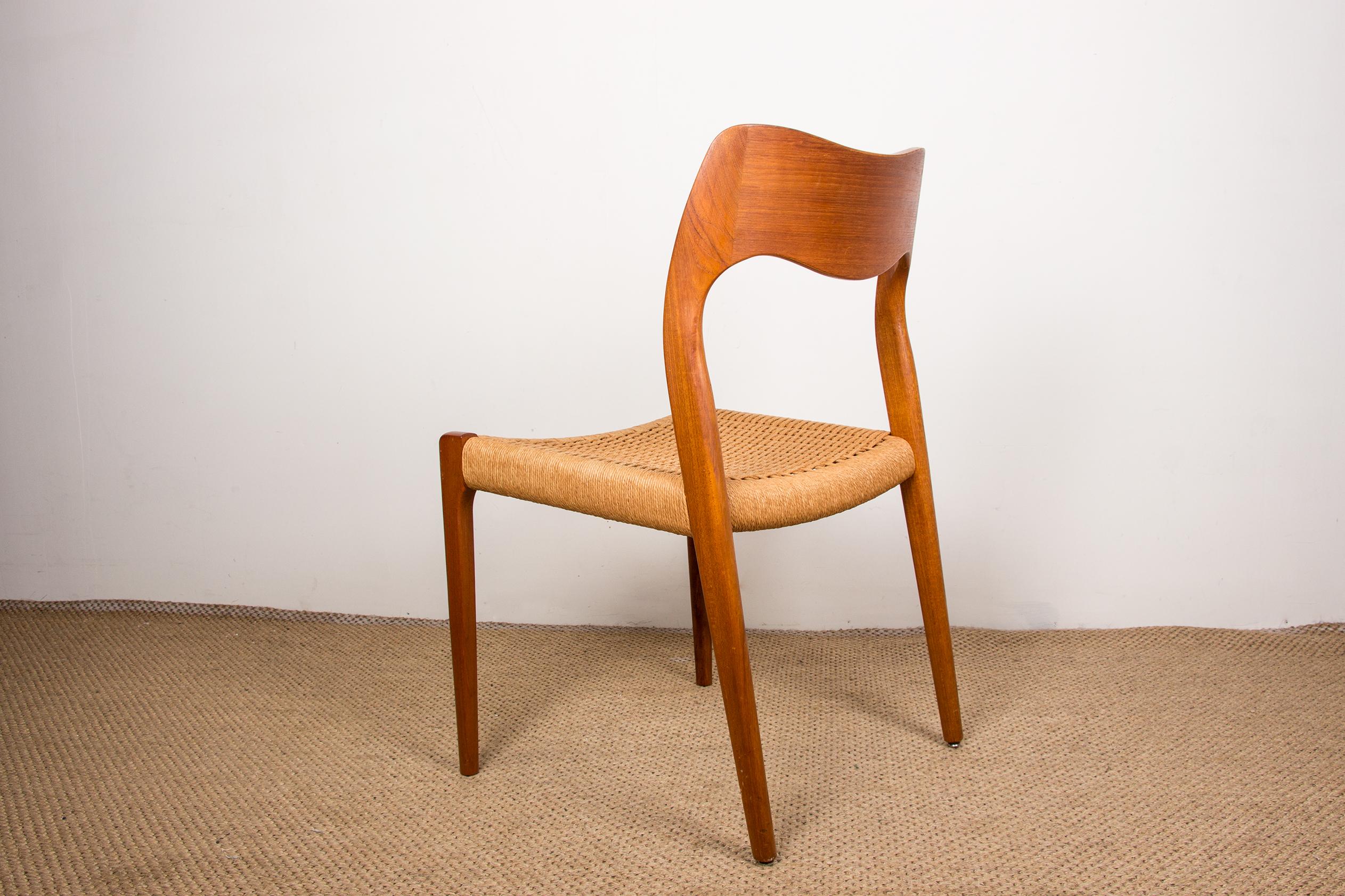 Danish Teak & Rope Chairs Model 71 Chairs by Niels Moller, 1960 5
