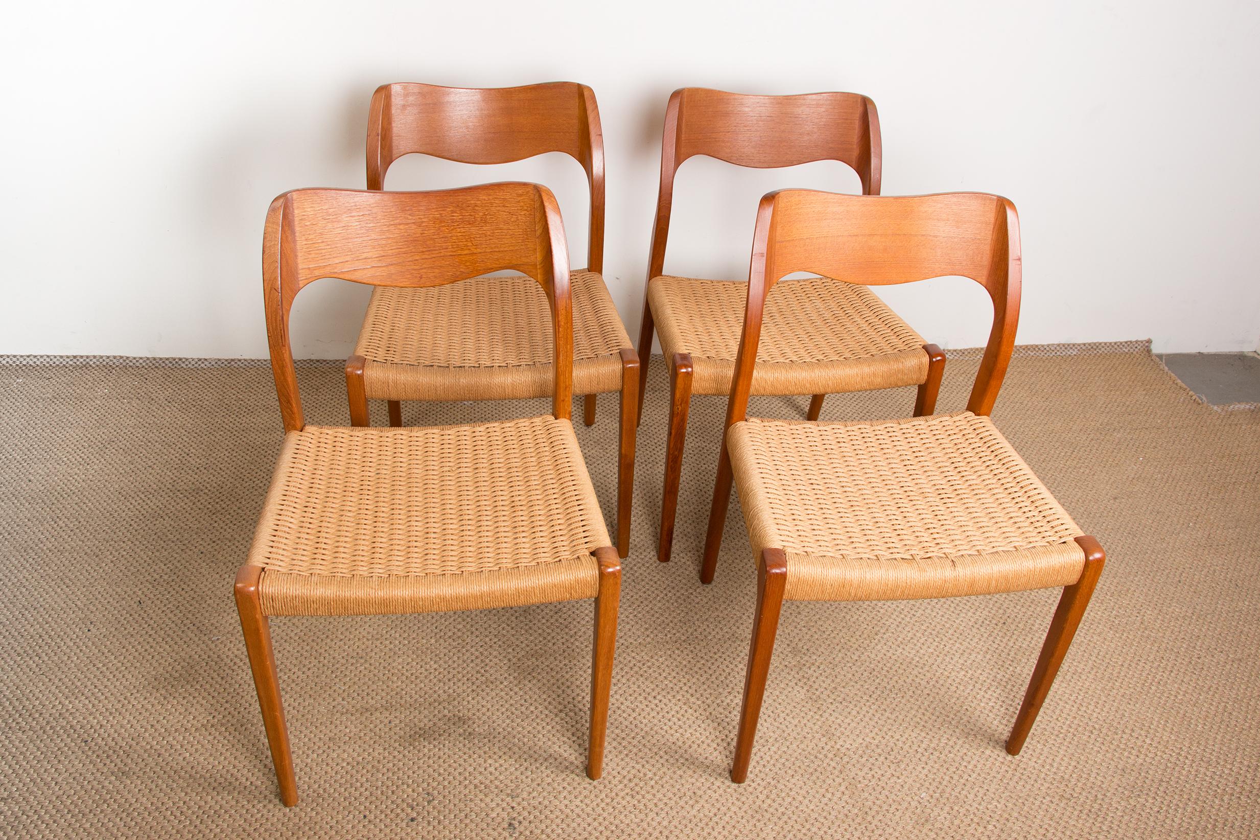Danish Teak & Rope Chairs Model 71 Chairs by Niels Moller, 1960 8
