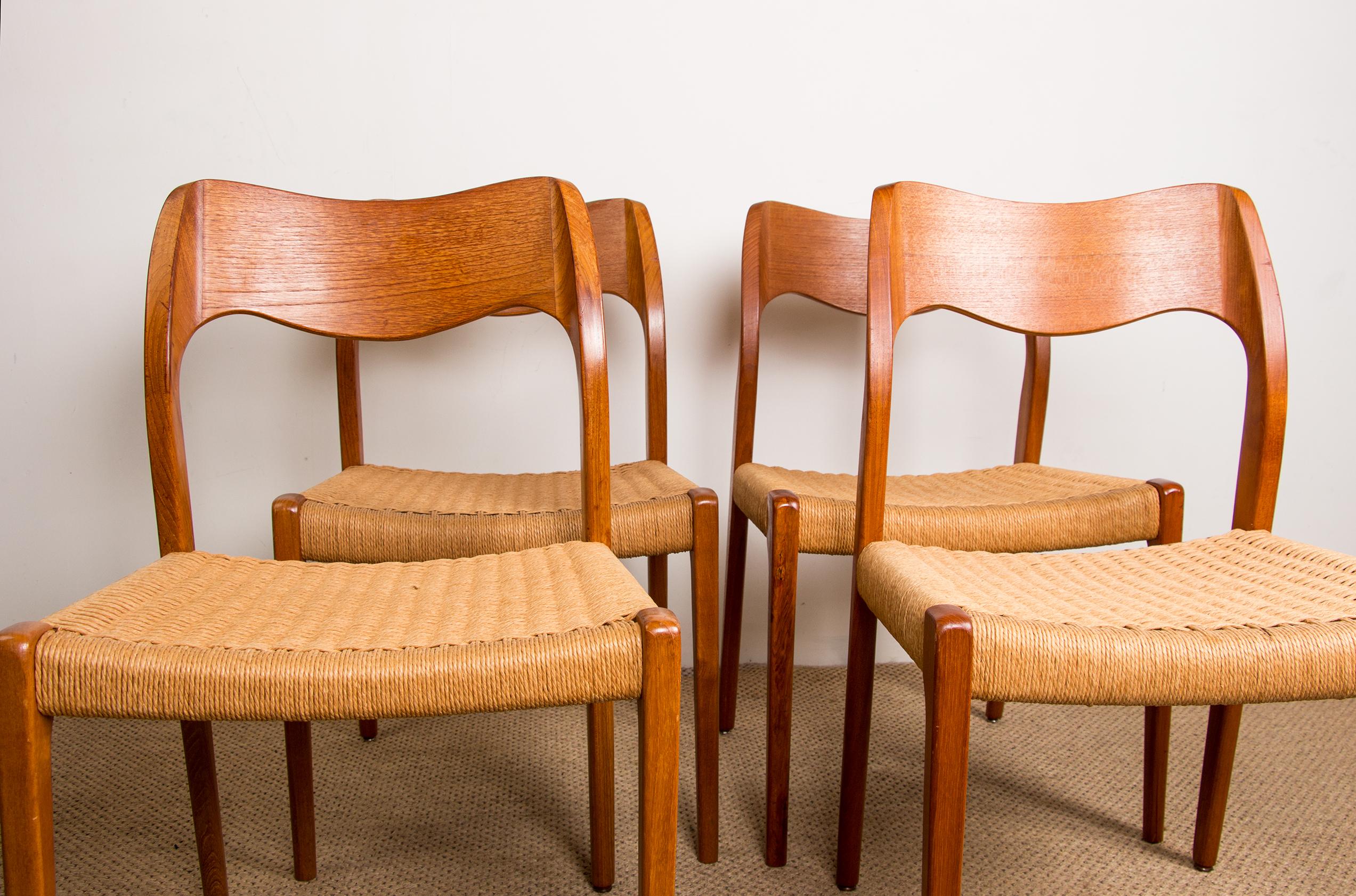 Danish Teak & Rope Chairs Model 71 Chairs by Niels Moller, 1960 9