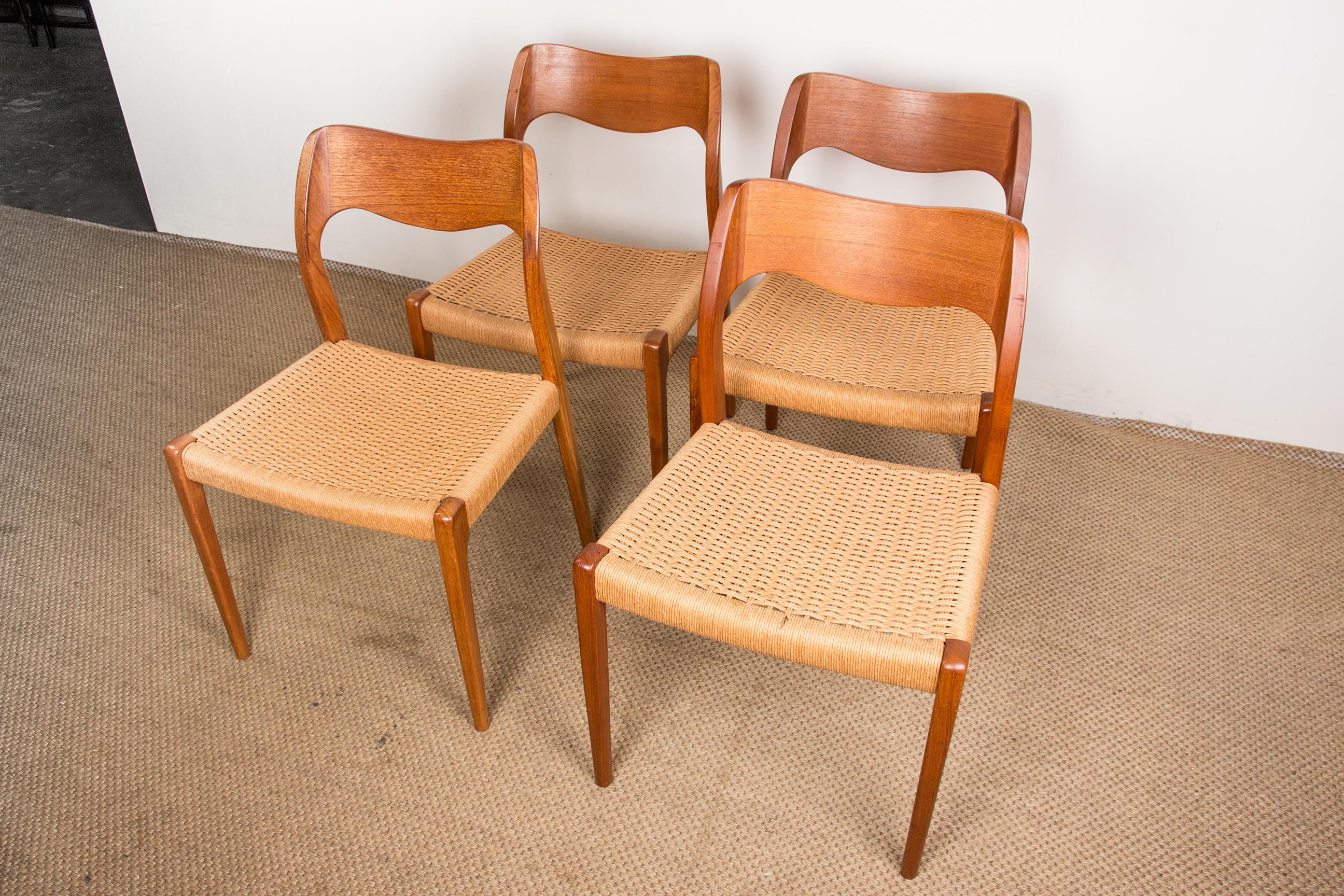 Danish Teak & Rope Chairs Model 71 Chairs by Niels Moller, 1960 10