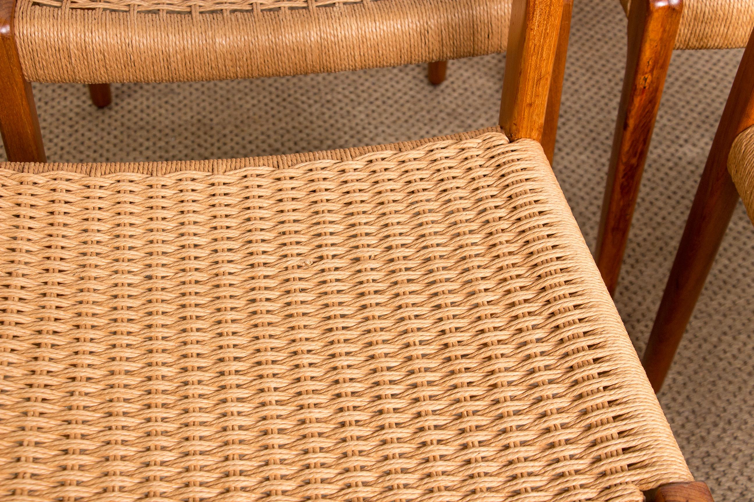 Danish Teak & Rope Chairs Model 71 Chairs by Niels Moller, 1960 11