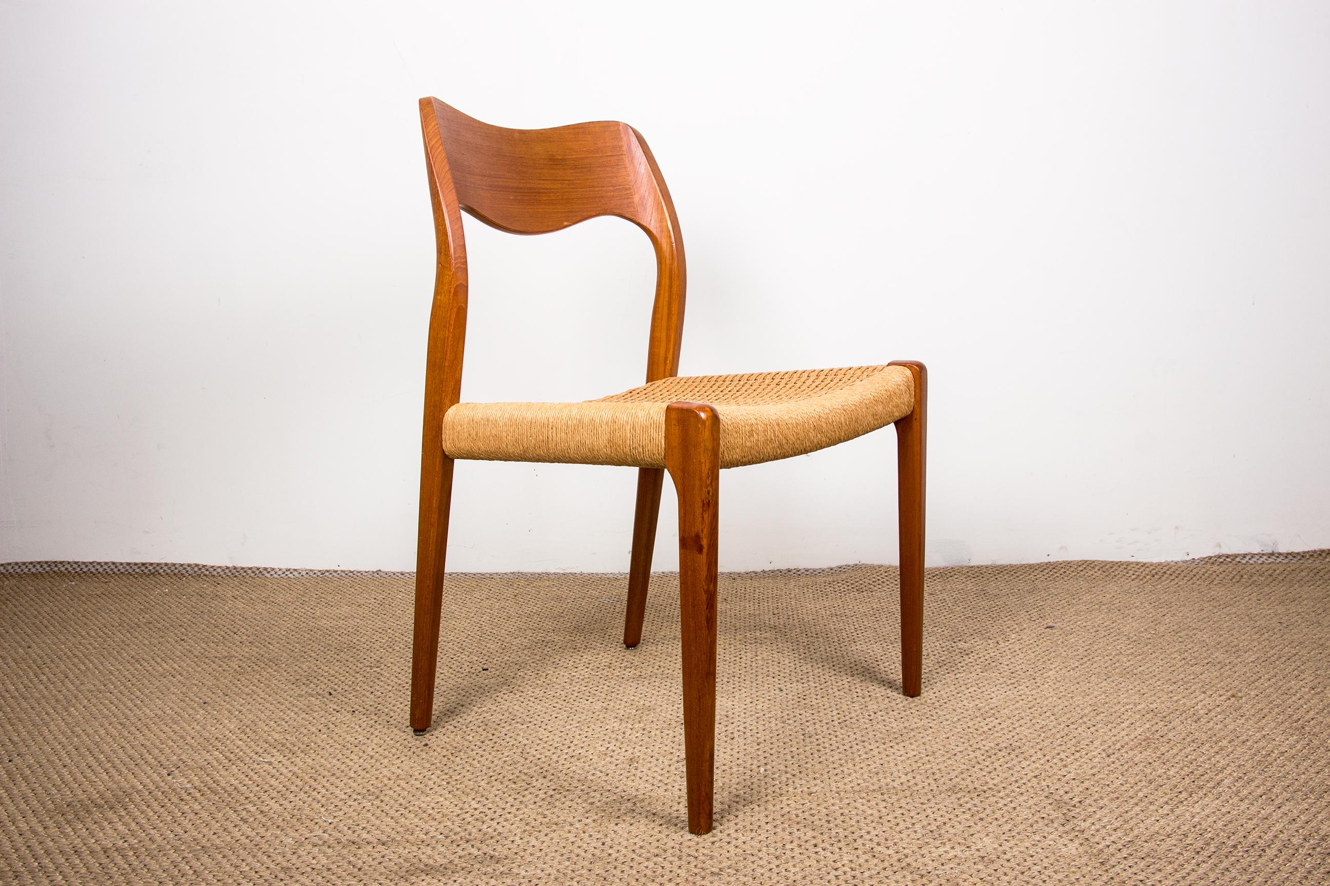 Scandinavian Modern Danish Teak & Rope Chairs Model 71 Chairs by Niels Moller, 1960