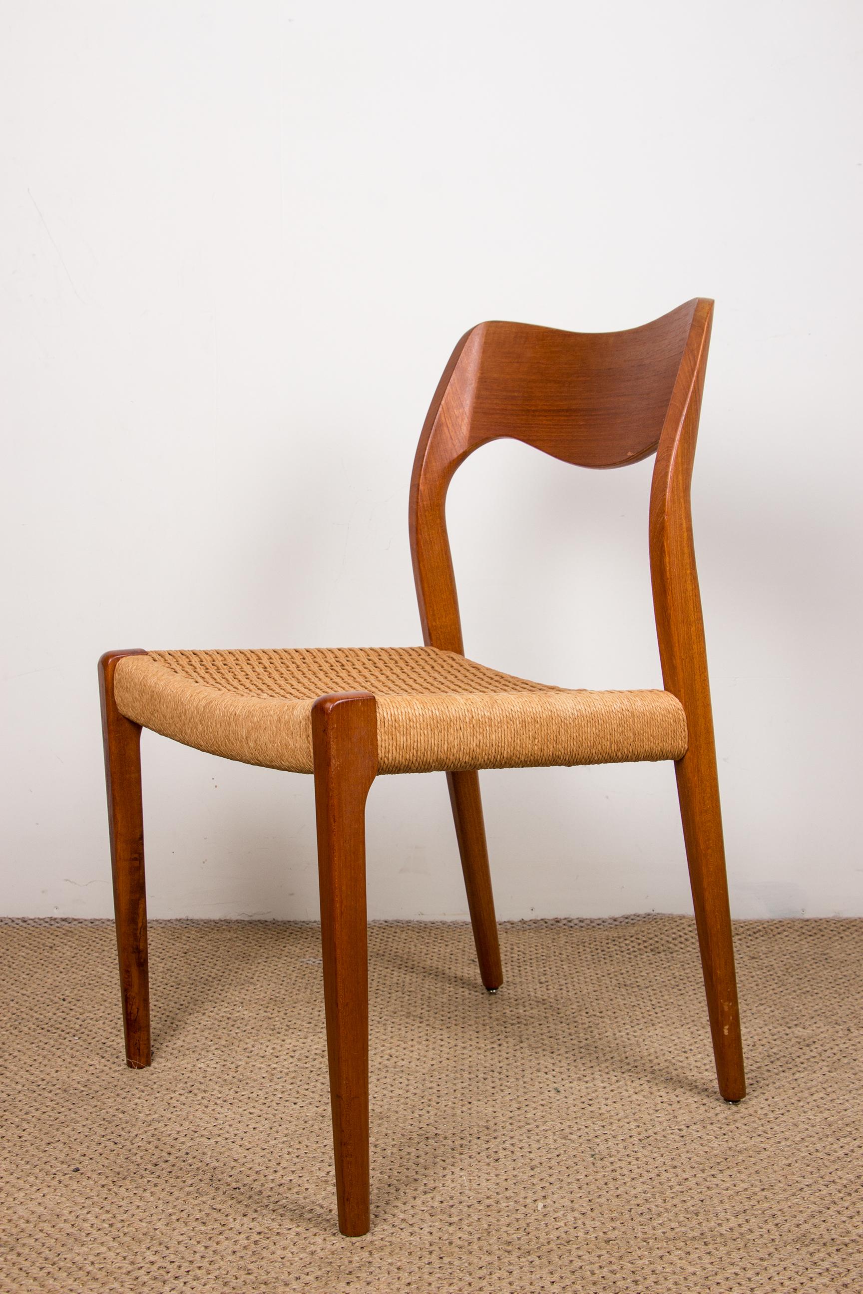 Danish Teak & Rope Chairs Model 71 Chairs by Niels Moller, 1960 1
