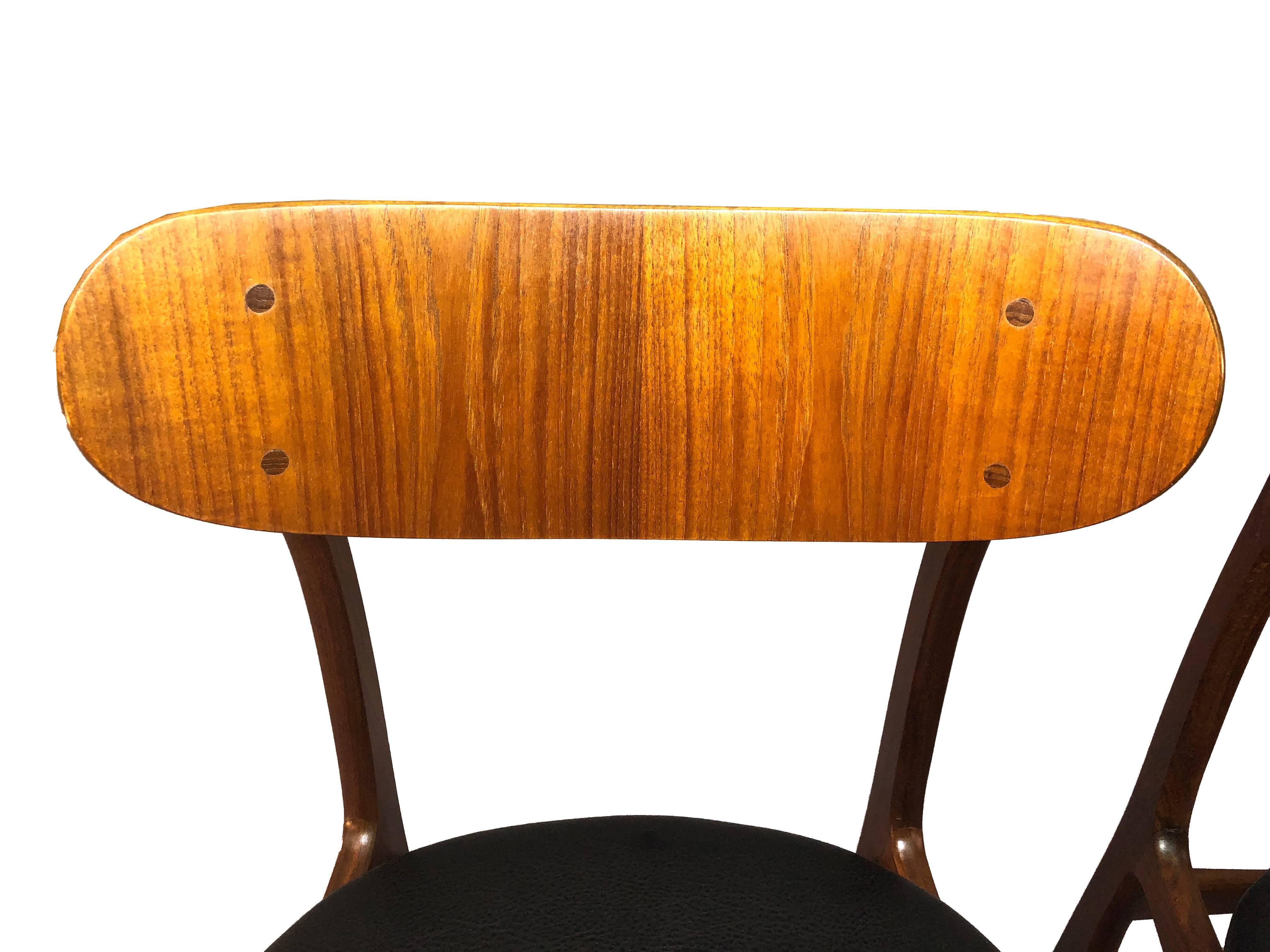 Naugahyde Danish Teak Round Back Dining Chairs Attributed to Johannes Anderson, Set of Six For Sale