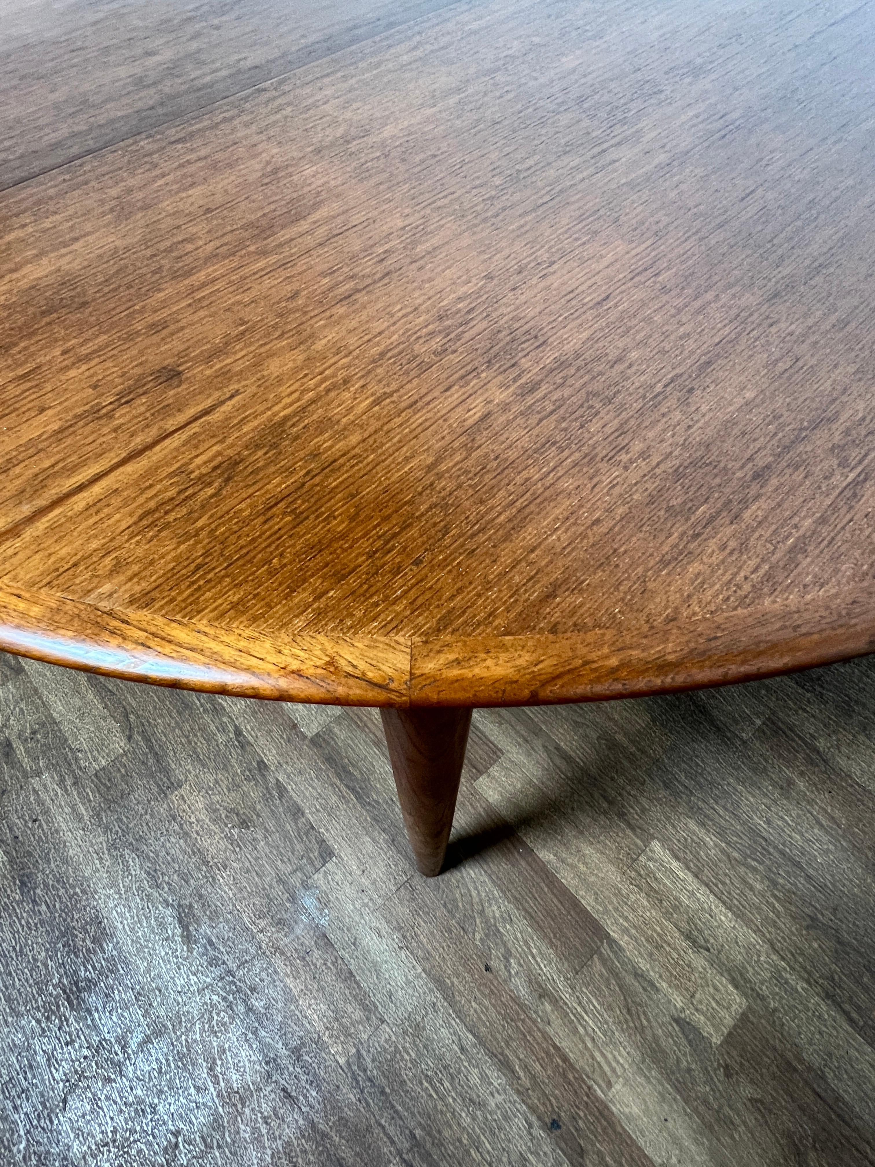 Danish Teak Round Dining Table With Two Leaves, Circa 1960s 7