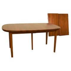 Danish Teak Rounded Corners Extendable Rectangle Dining Table 