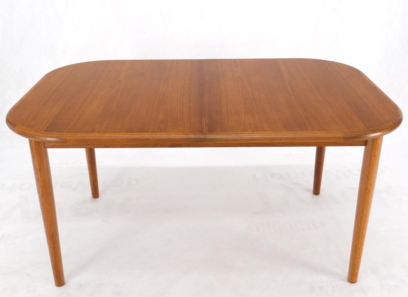 Danish Teak Rounded Corners Rectangle Dining Table One Hide Away Board Leaf Mint For Sale 1