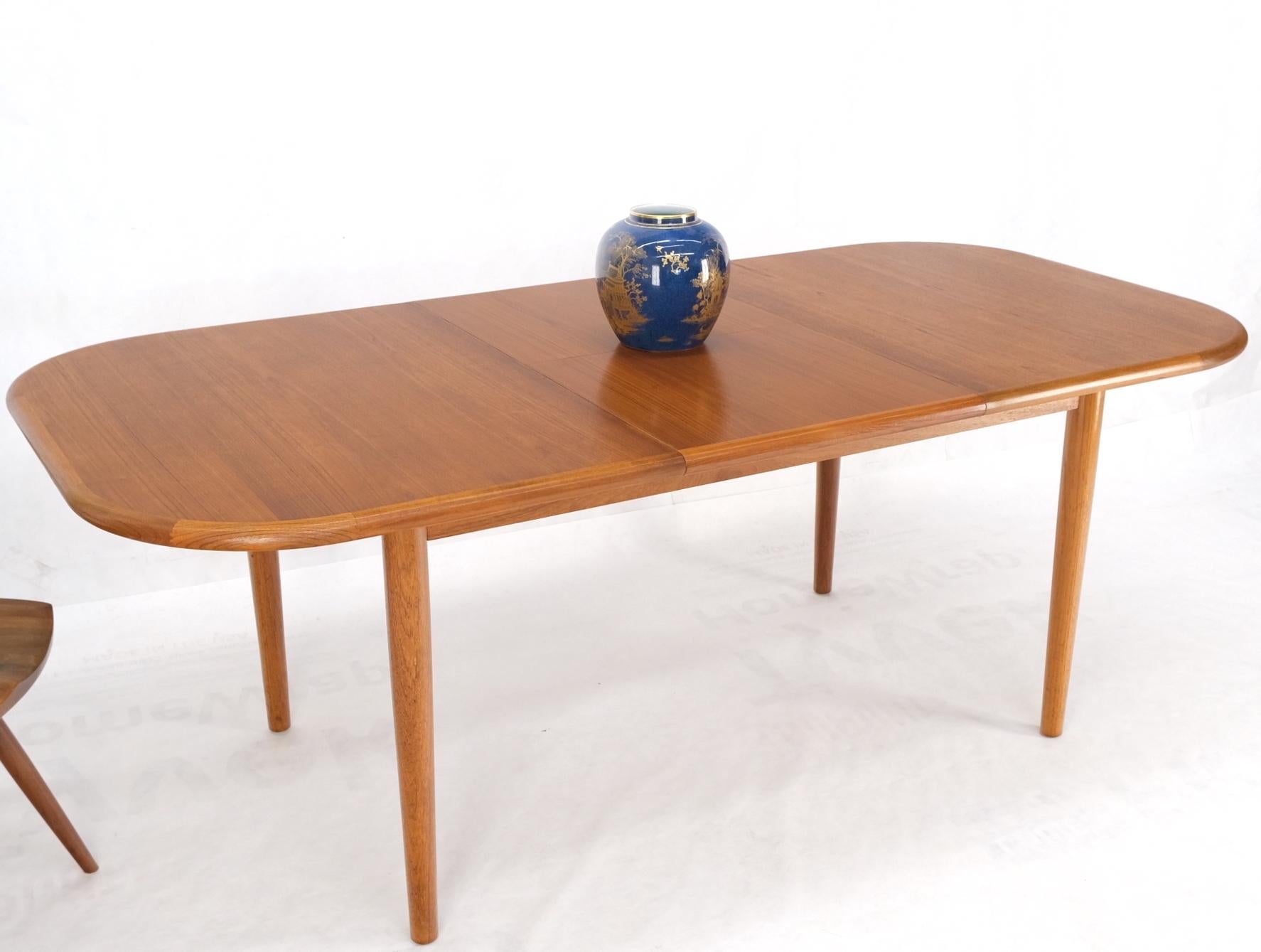 Singaporean Danish Teak Rounded Corners Rectangle Dining Table One Hide Away Board Leaf Mint For Sale