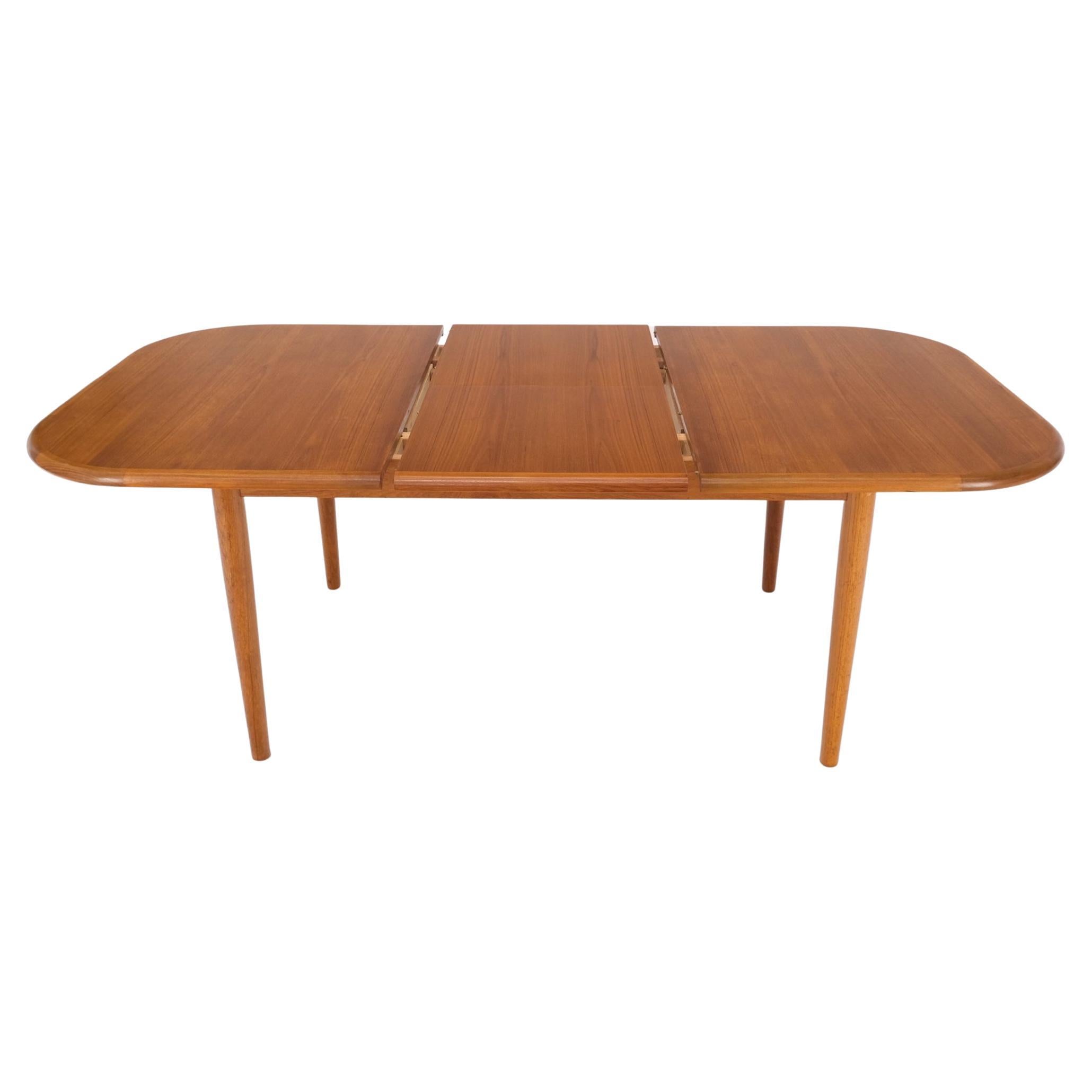 Danish Teak Rounded Corners Rectangle Dining Table One Hide Away Board Leaf Mint For Sale