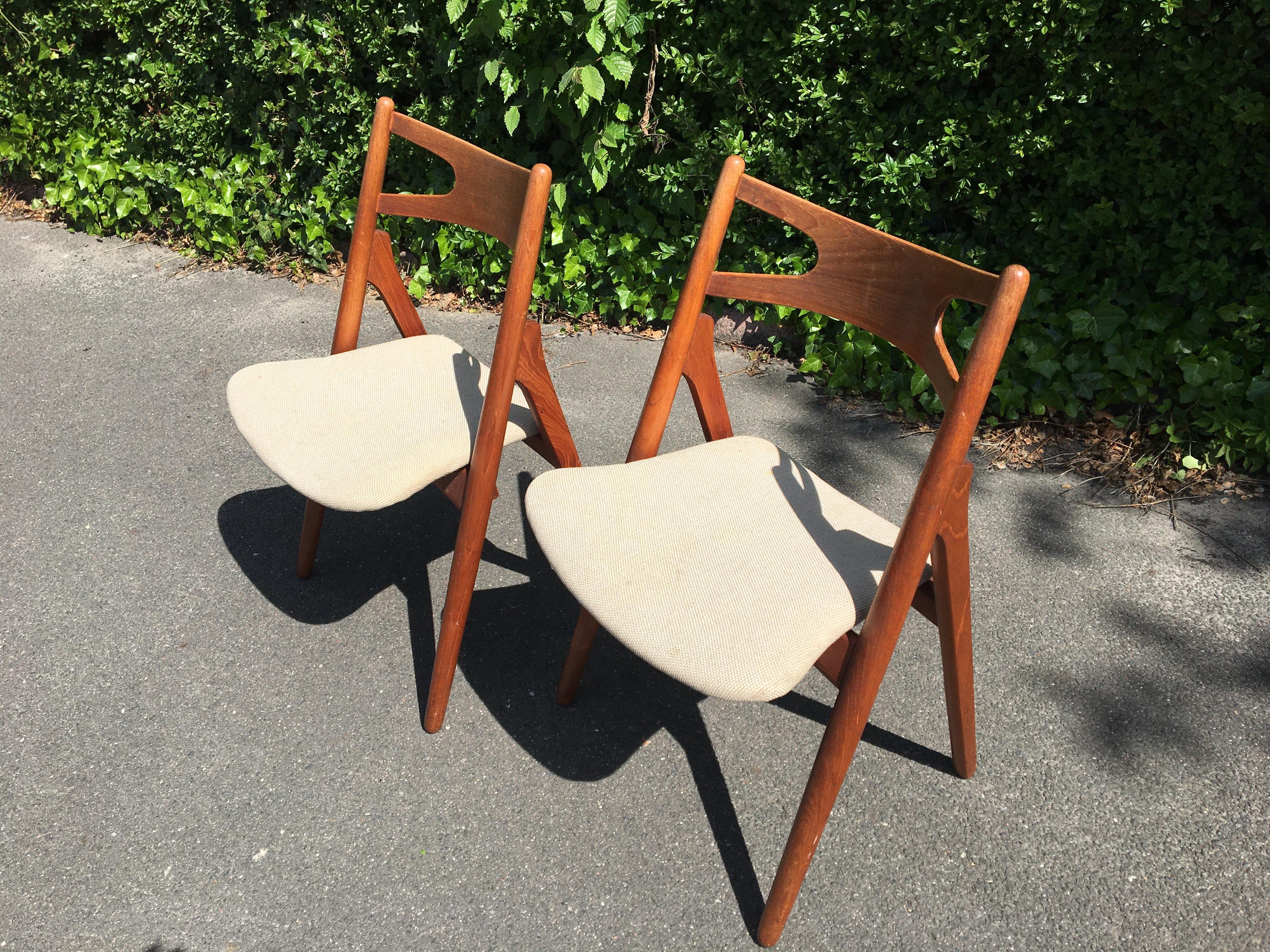 Mid-Century Modern Danish Teak Sawbuck Chairs by Hans J. Wegner For Sale