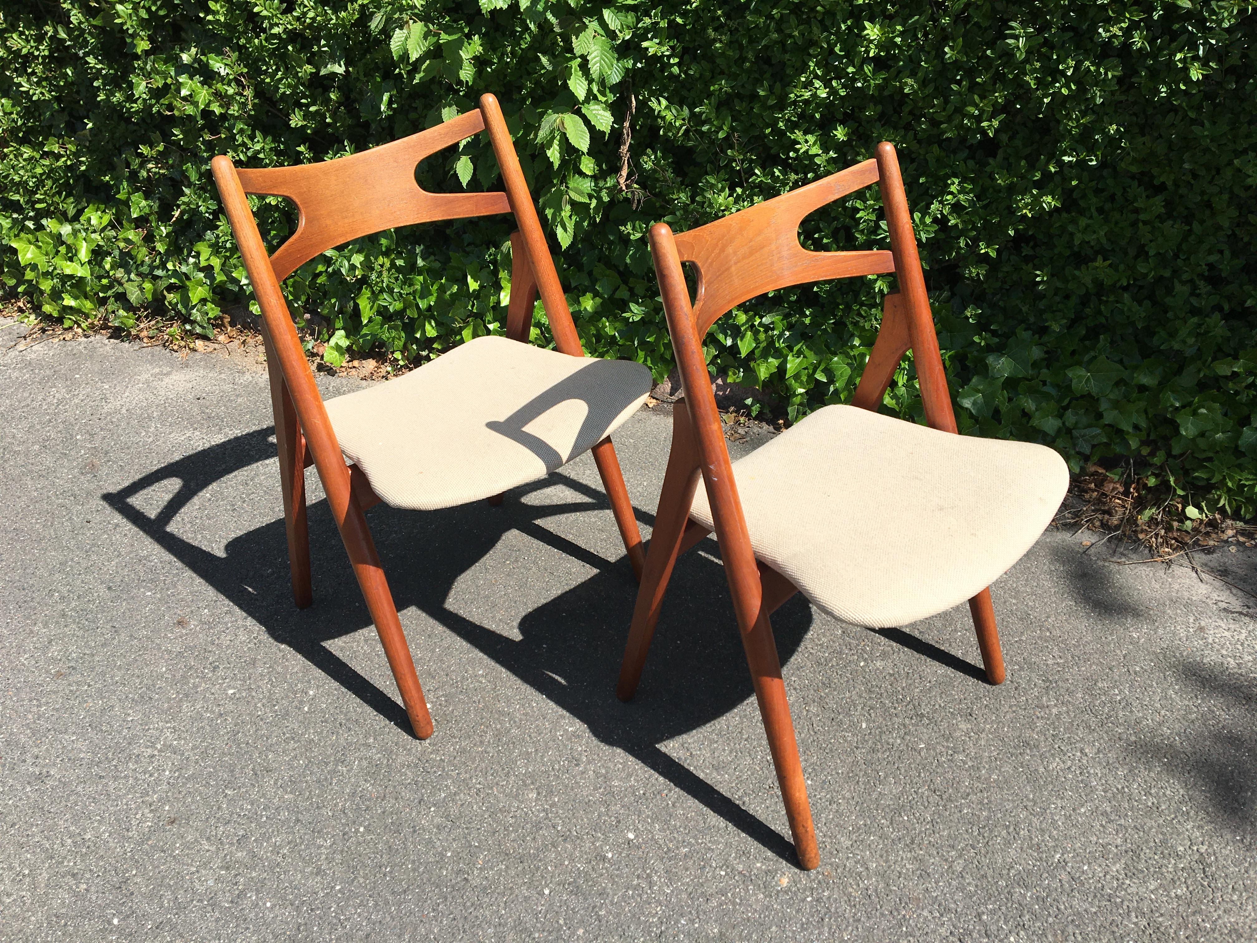 Danish Teak Sawbuck Chairs by Hans J. Wegner In Good Condition For Sale In Odense, Denmark