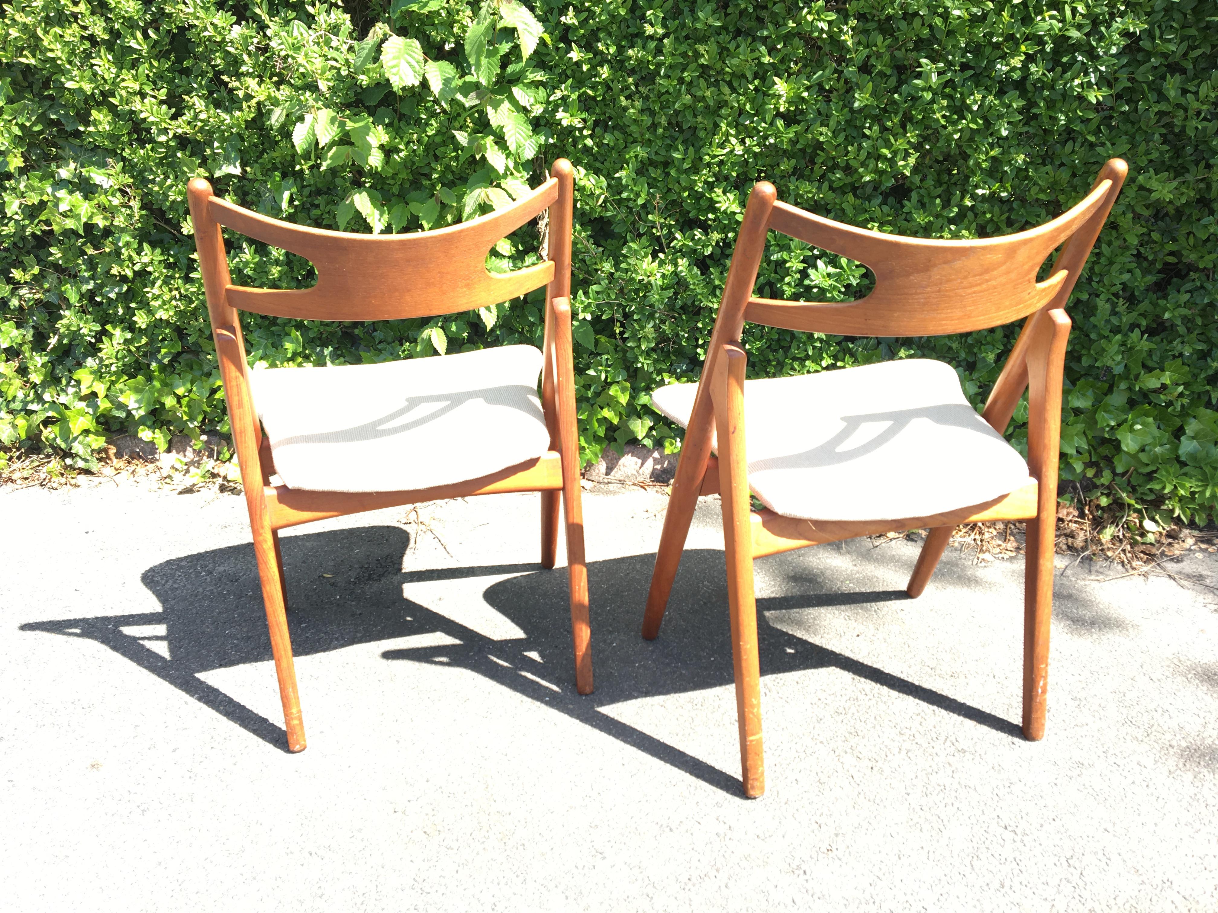Mid-20th Century Danish Teak Sawbuck Chairs by Hans J. Wegner For Sale