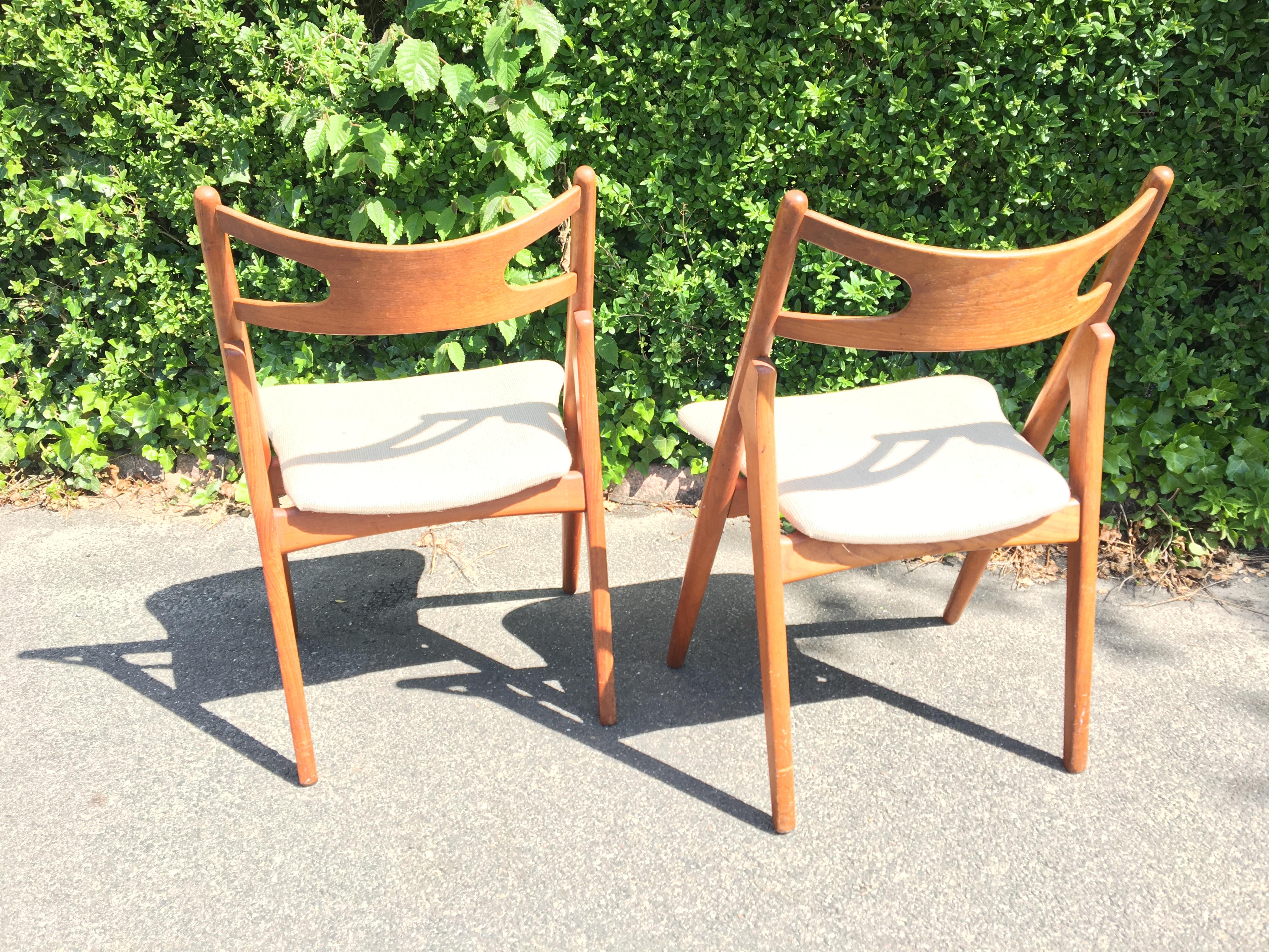 Danish Teak Sawbuck Chairs by Hans J. Wegner For Sale 1