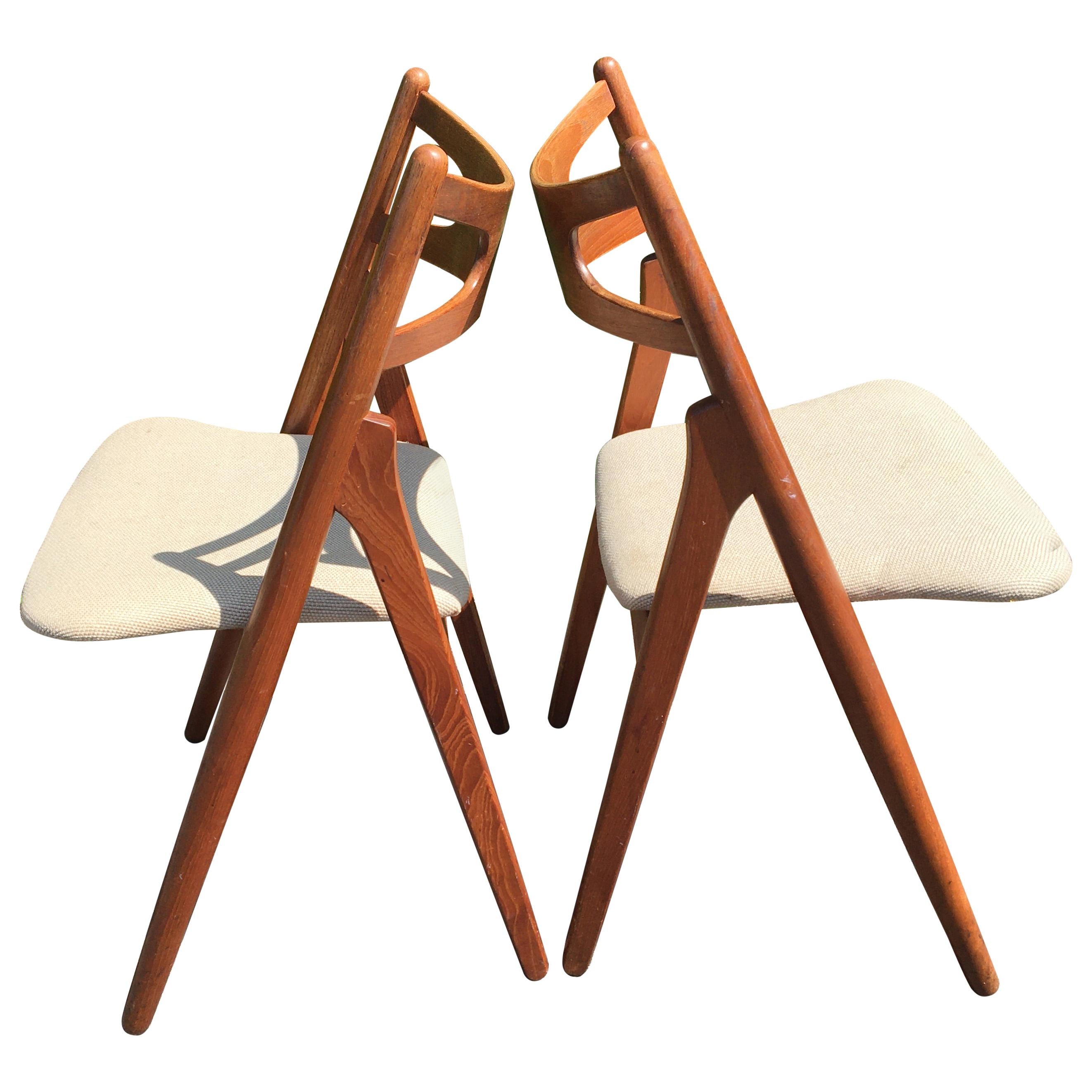 Danish Teak Sawbuck Chairs by Hans J. Wegner For Sale