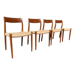 Danish Teak Sculptural Danish Cord Dining Chairs, Set of 4