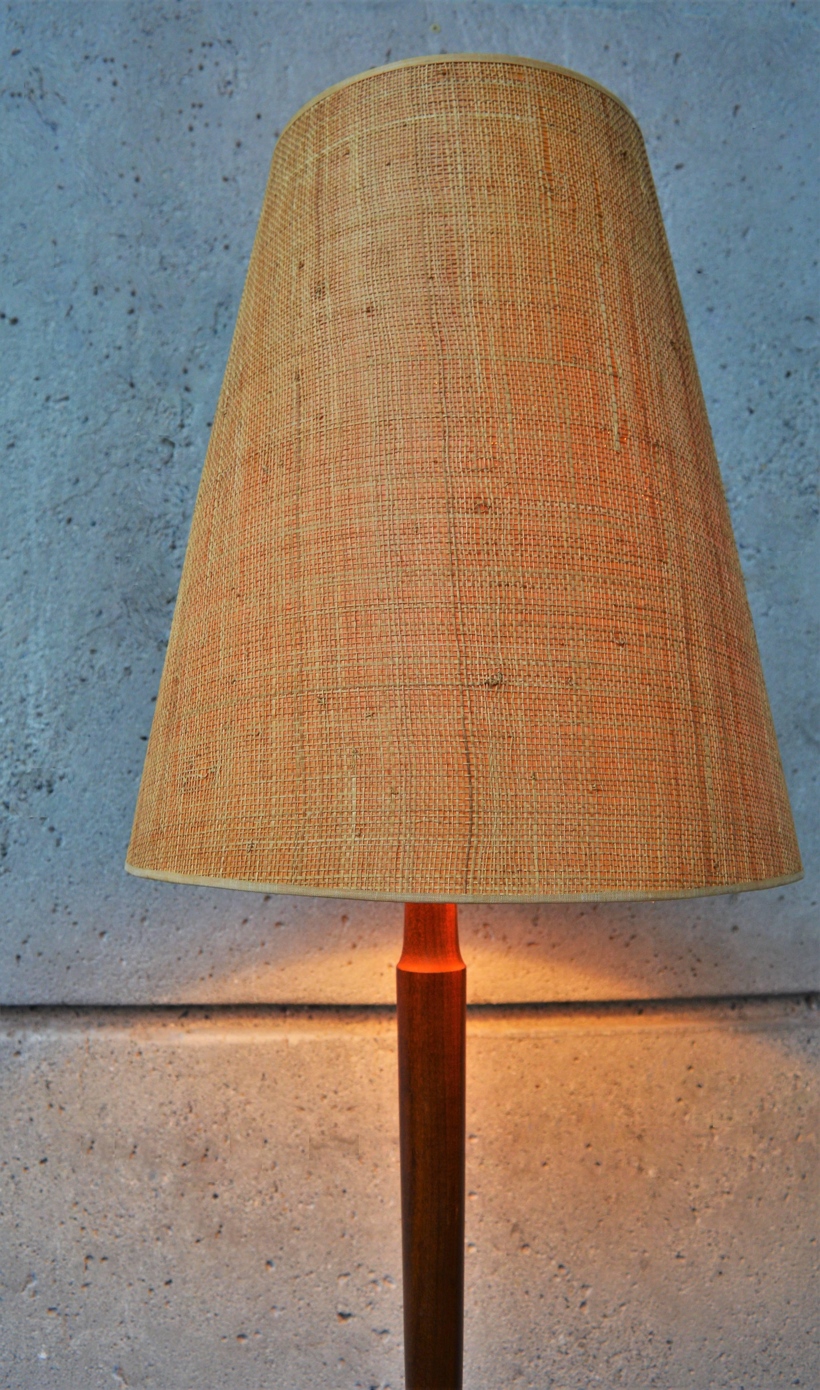 Danish Teak Sculptural Floor Lamp Grasscloth Shade Jute Wrapping For Sale 2