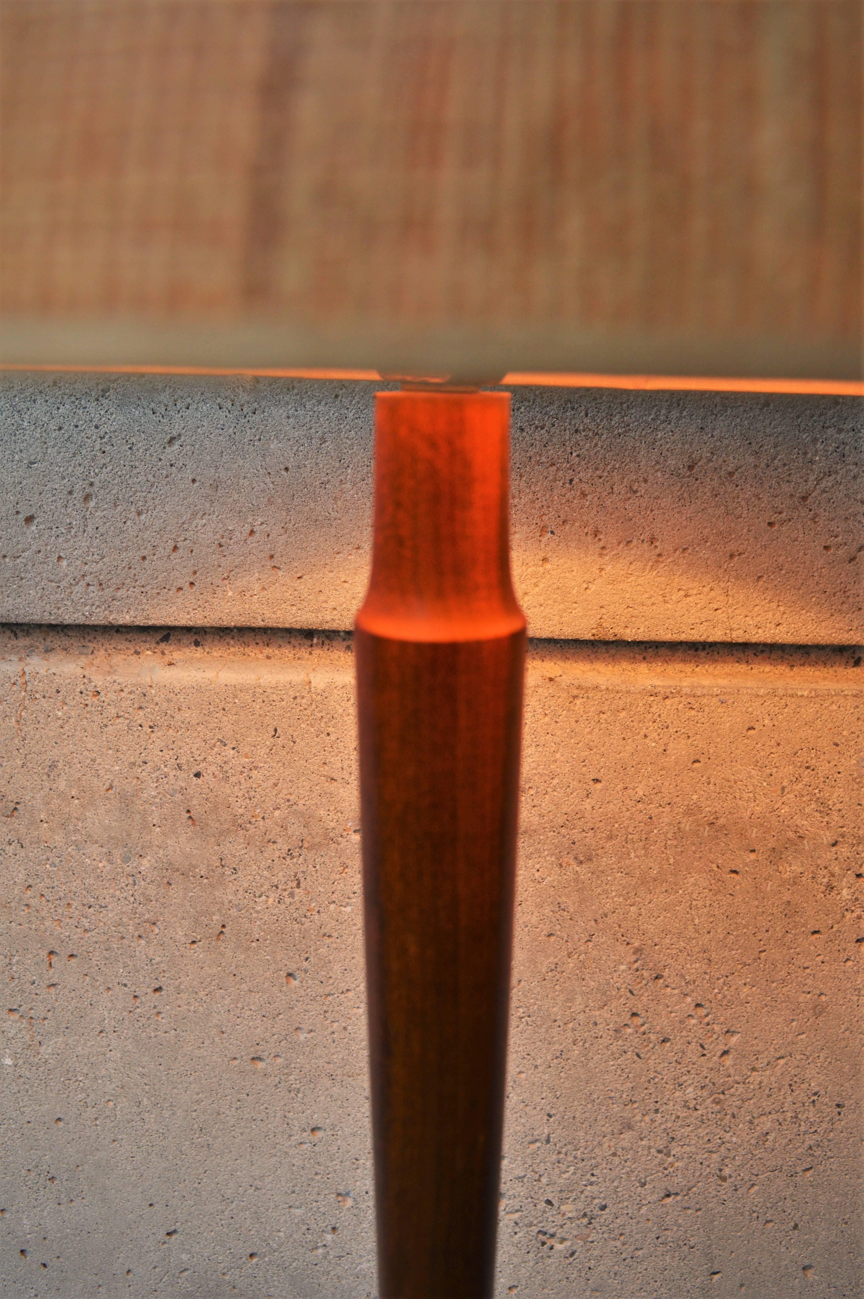 Mid-Century Modern Danish Teak Sculptural Floor Lamp Grasscloth Shade Jute Wrapping For Sale