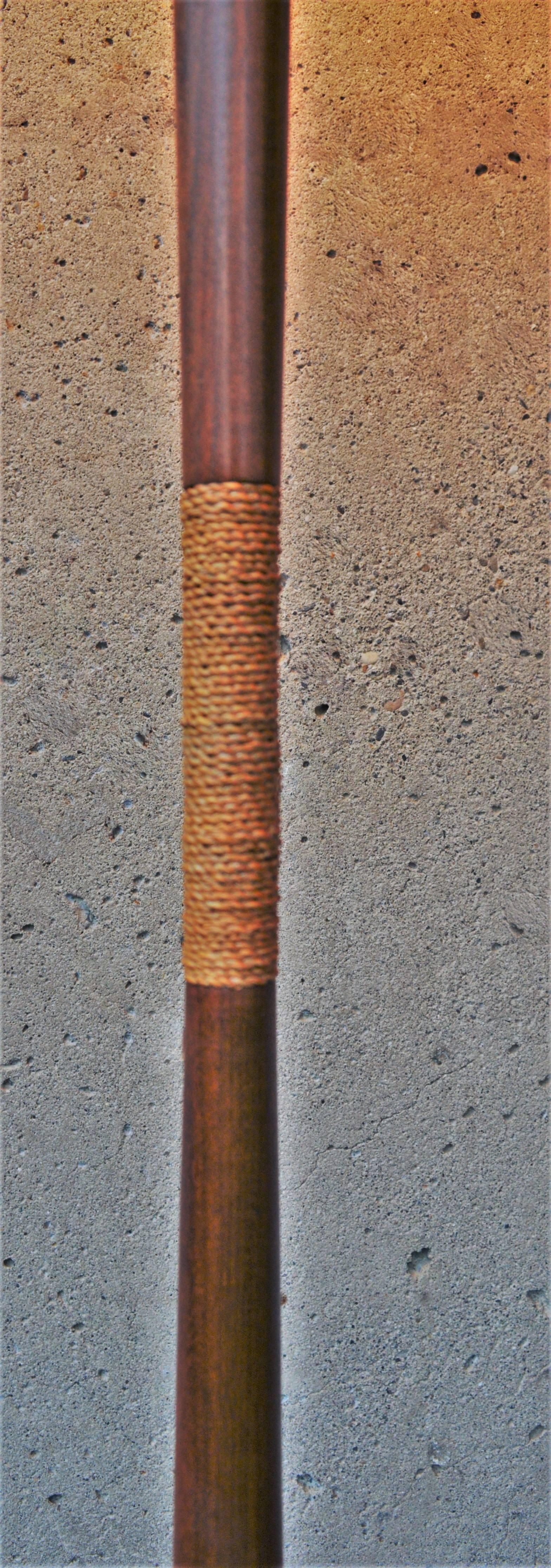 Danish Teak Sculptural Floor Lamp Grasscloth Shade Jute Wrapping In Good Condition For Sale In New Westminster, British Columbia