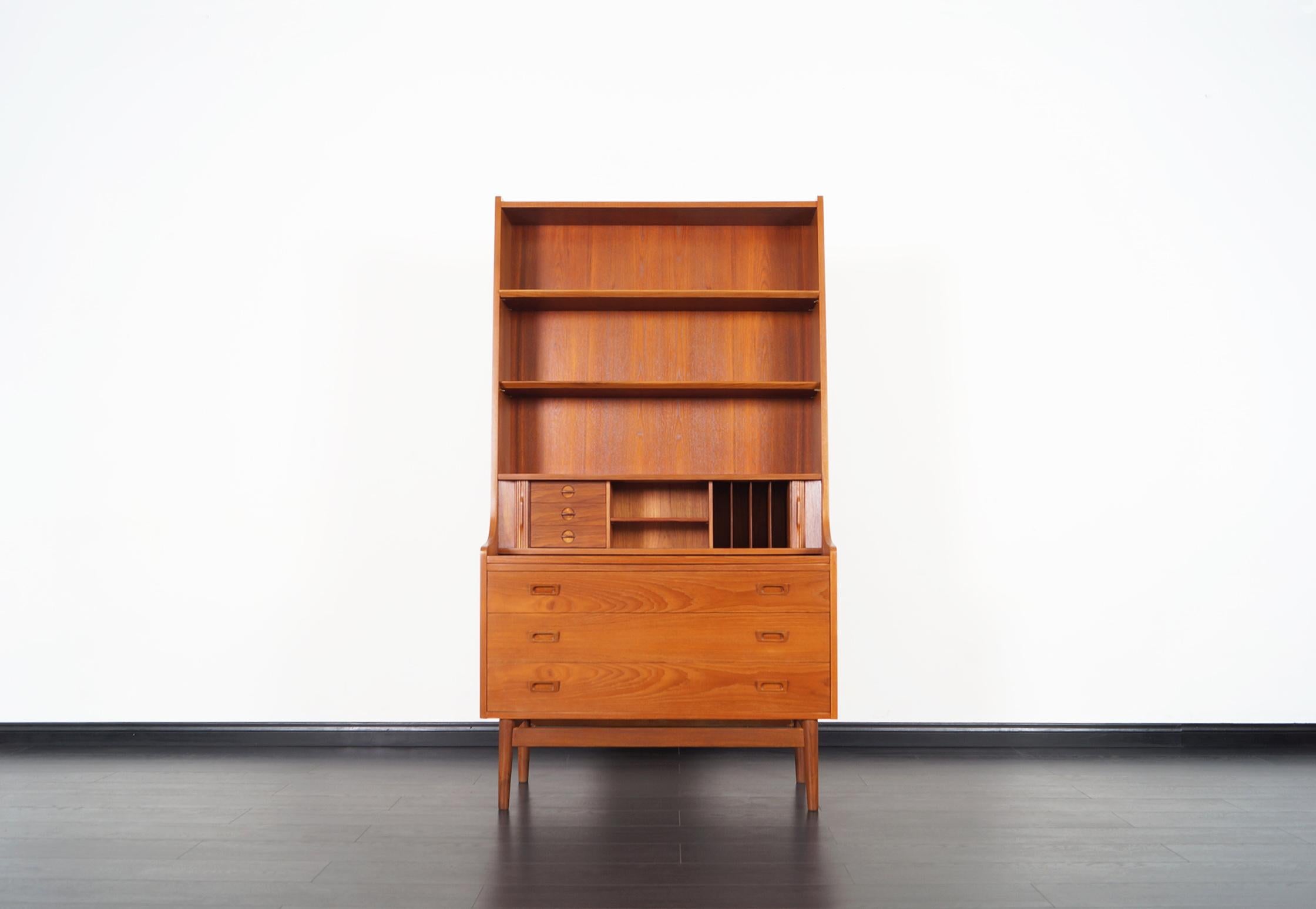 Danish Teak Secretary Desk and Bookcase by Johannes Sorth In Excellent Condition In North Hollywood, CA