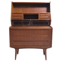 Retro Danish Teak Secretary Desk with Hidden Vanity Mirror